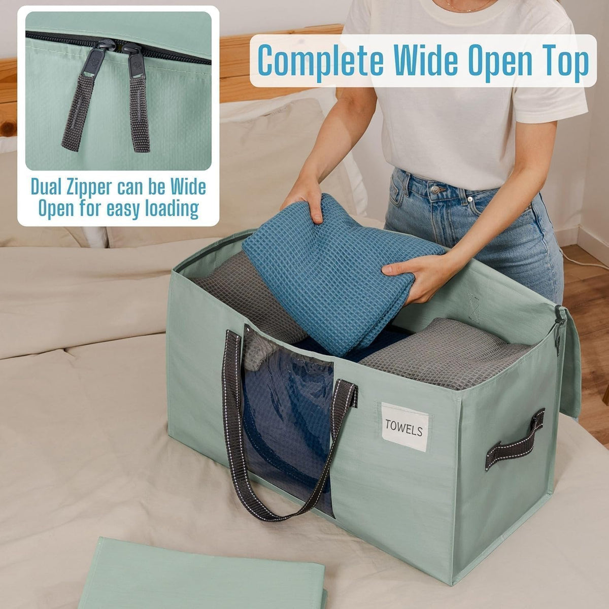 VENO 8 Pack Moving Bags, Comforter and Blanket Storage Bags for Closet, Moving Boxes, Boxes with Lids Alternative, College Dorm Packing Supplies, Foldable Heavy-Duty Tote (Light Green Matte, 8 Pack)