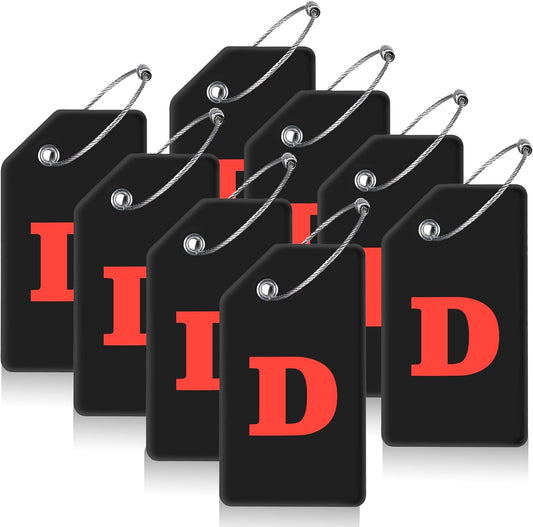 8 Pcs Luggage Tags for Suitcases, 26 Initial Letter Travel Luggage Baggage Identification Labels ID Tags Fully Bendable Tags with Stainless Steel Loop (Letter D, Black)