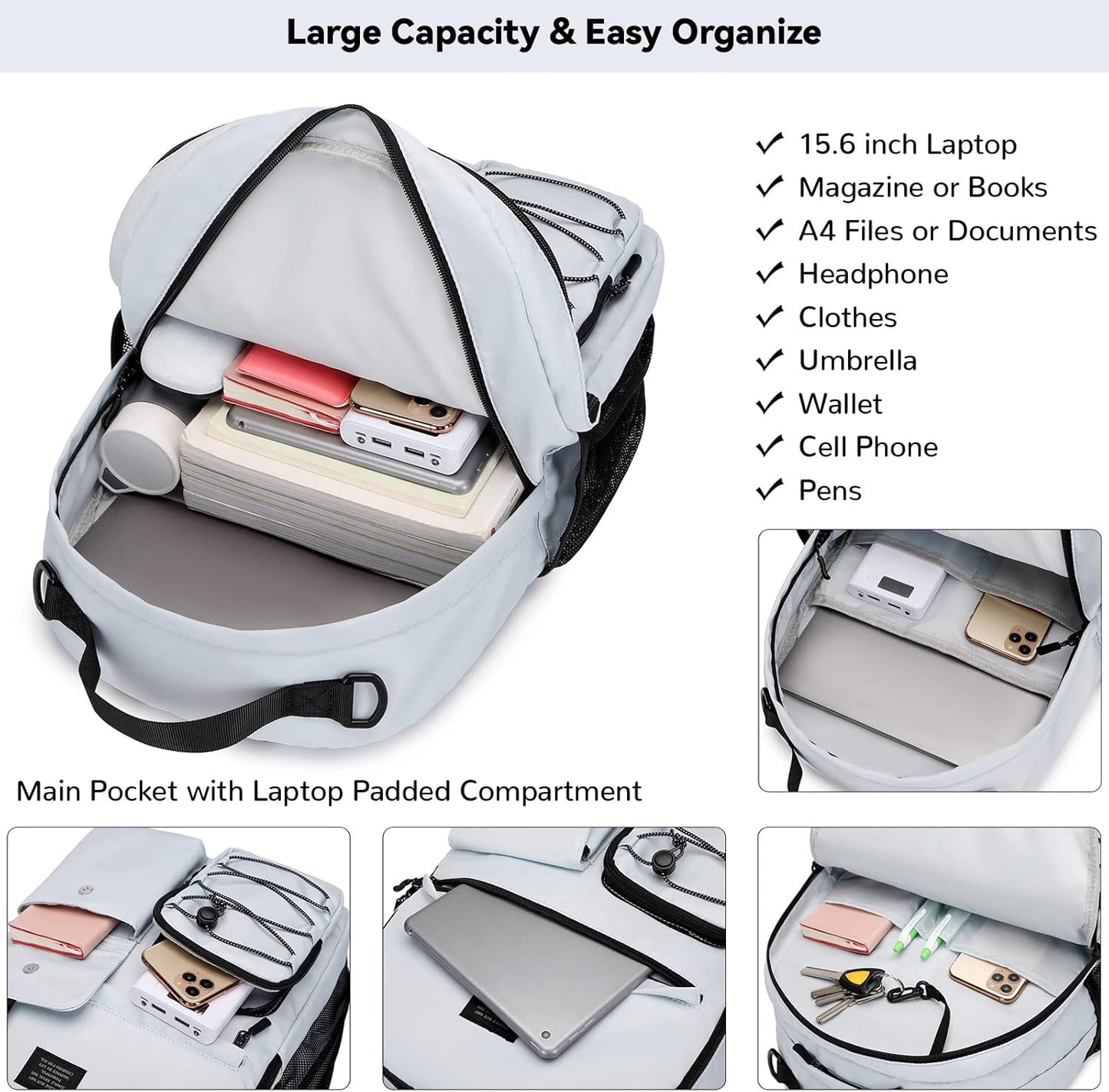 Lohol Fashion Backpack with Anti Theft Pocket, Water Resistant Travel Daypack for Teen Girls & Boys (Smoky Grey)
