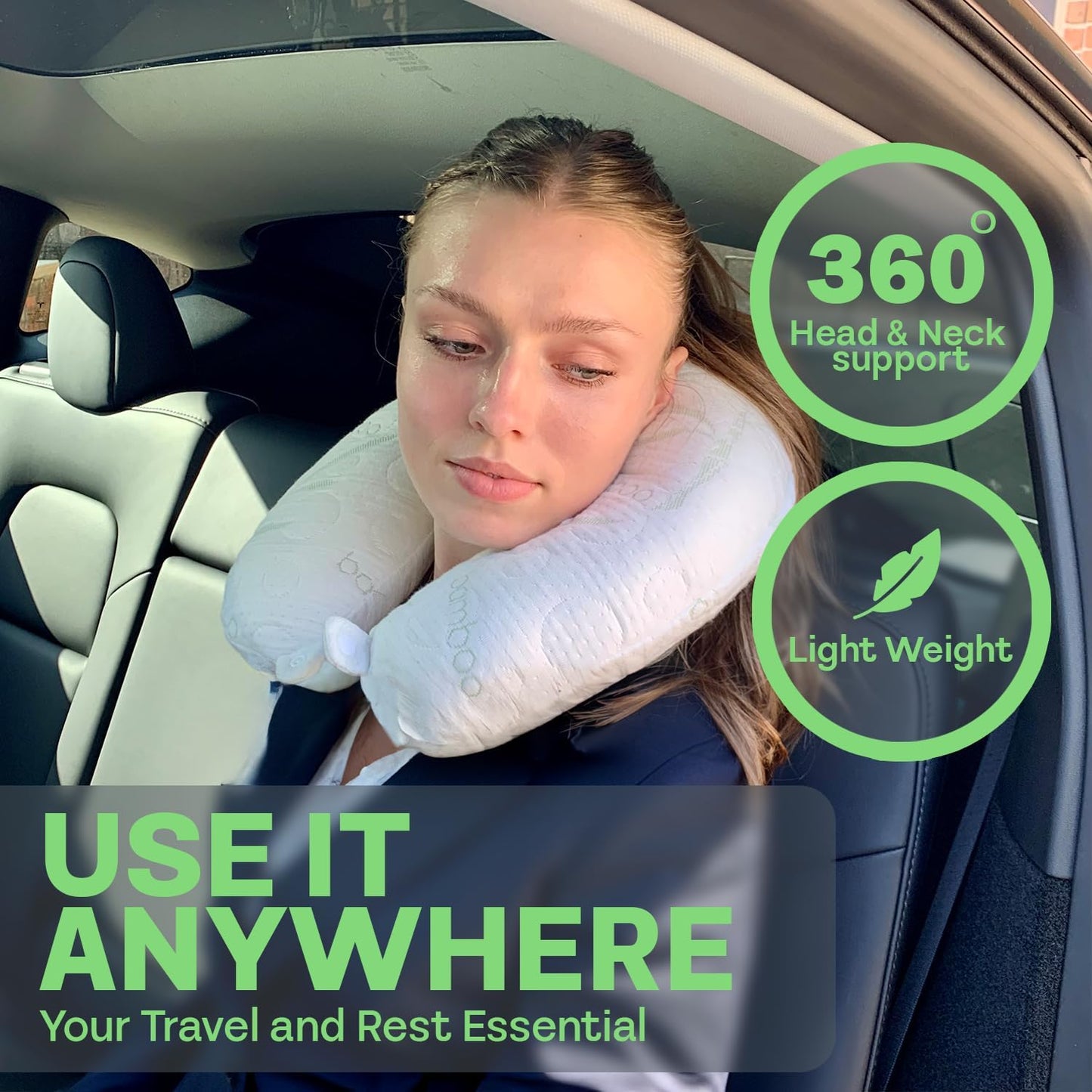 Sacred Thread White Rayon Derived from Bamboo Neck Pillow, Travel Pillows for Airplanes, Best Rated Travel Pillows with Cooling Memory Foam, Neck Pillows for Sleeping Travel, Airplane Headrest Pillow