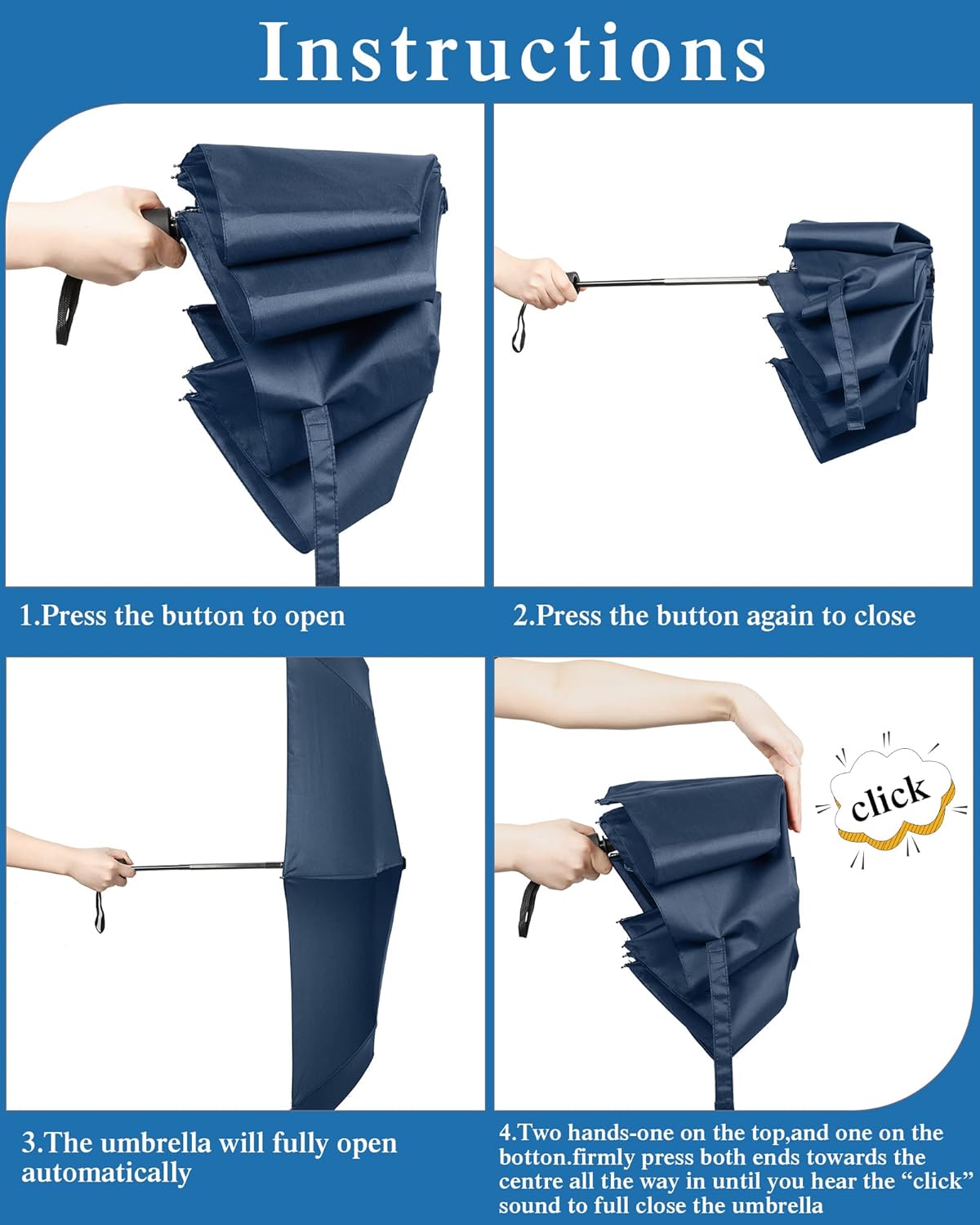 Yahenda 4 Pack Windproof Travel Umbrellas Bulk Automatic Open and Close Umbrella Folding Rain Umbrella for Men Women