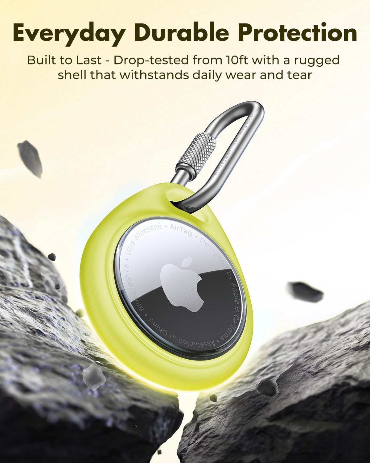 UNBREAKcable AirTag Holder for Apple - 4 Pack Air Tag Case [Professional Carabiner] [Waterproof] [Shockproof] TPU AirTag Keychain for Kids, Pets, Keys, Luggage, Backpacks