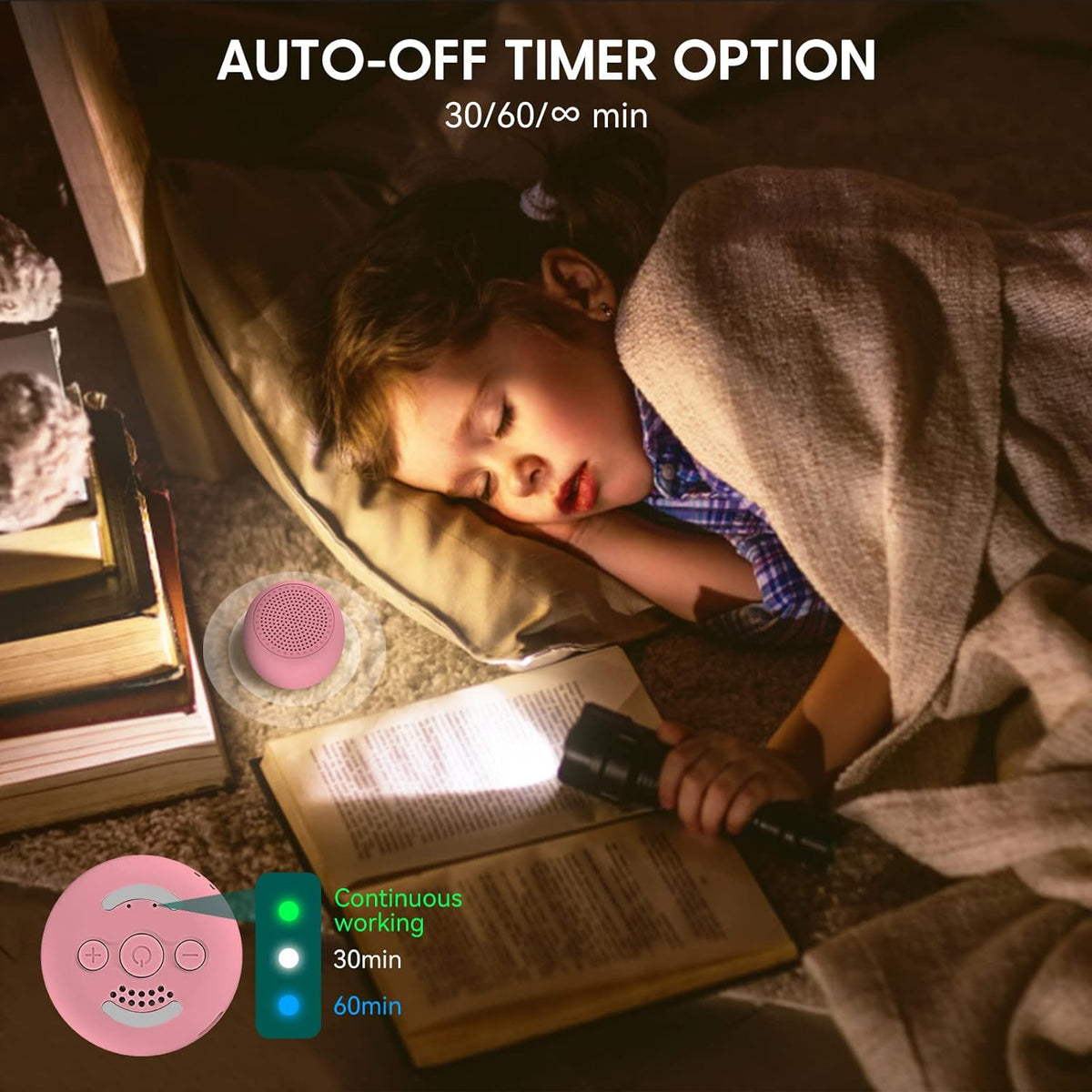 Babelio White Noise Sound Machine for Adults Kids Baby, Mini, 15 Non-looping Sounds, Timer, Memory Function, Easy to Pocket and Travel Pink