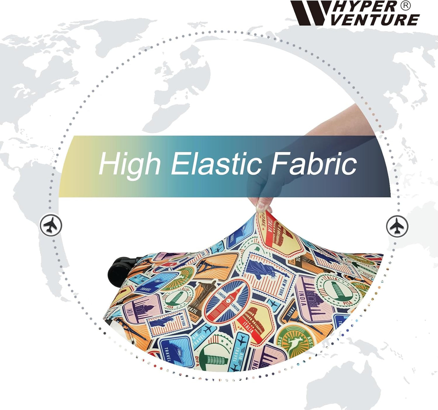 HYPER VENTURE Washable Luggage Cover - Fashion Suitcase Protector Fits 18-22 Inch Luggage (World Voyage, S)