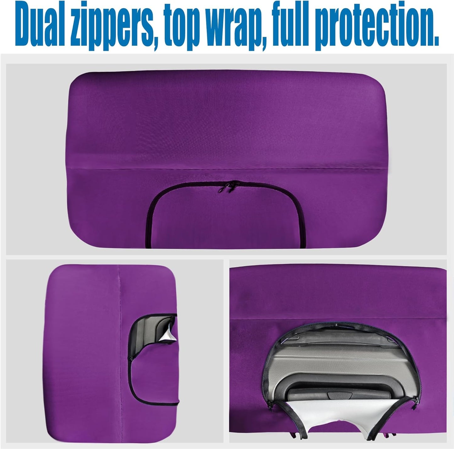 Travel Luggage Cover Thicker Spandex Suitcase Protector Elastic Washable Baggage Covers (L (for 27-28 inch luggage), Purple Eye)