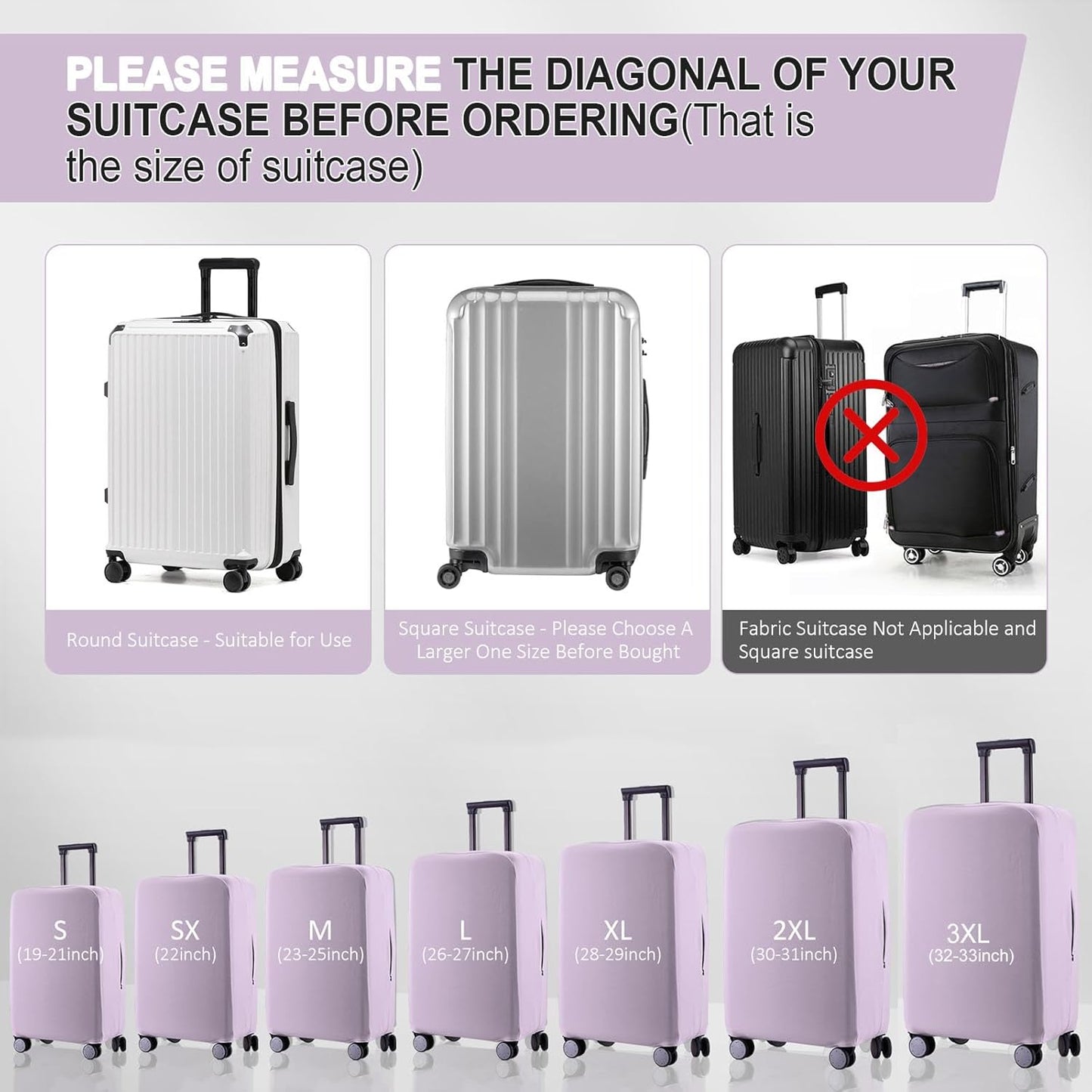Travel Luggage Cover Suitcase Protector Scratch-Resistant Fit 19-31 Inch Suitcase, Not Included Suitcase (Lavender Purple, M(24-25 inch))