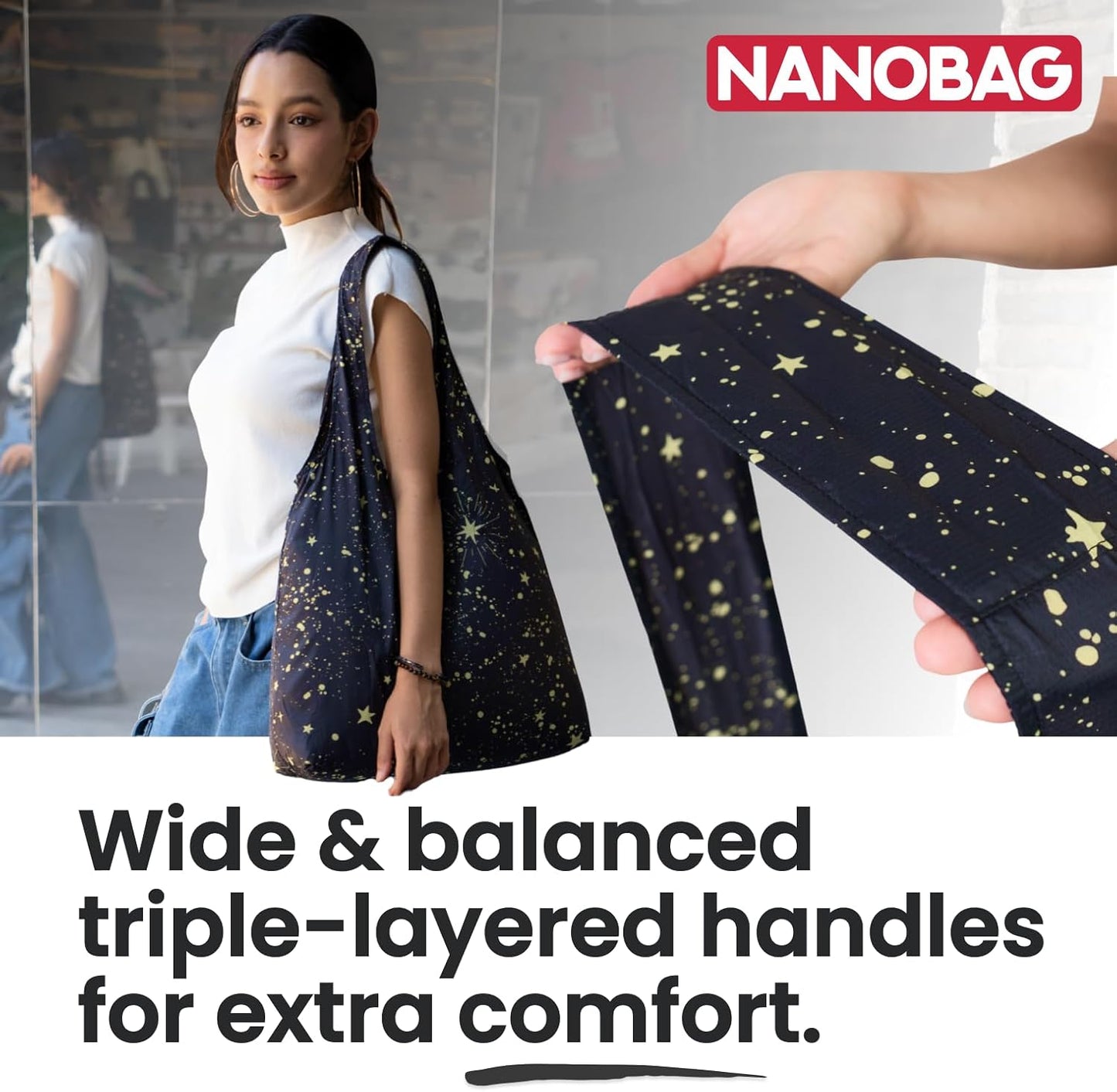 Nanobag Ultra-Lightweight Foldable Tote for Women & Men, Reusable Grocery & Travel Bag, Packable Collapsible Compact Market Essential (Standard Neon Flowers)