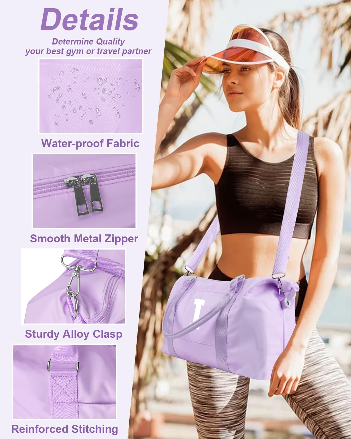 Daughter Niece Gifts for Teen Girl Kids, Initial Travel Duffel Bag Sports Gym Bag Personalized Gifts Weekender Bag，Monogram Overnight Bag Cute Dance Bag Birthday Bridesmaid Gifts for Women(Purple, I)