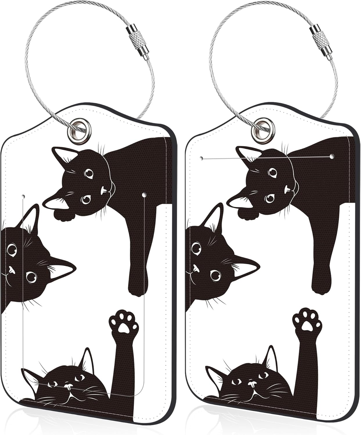 Luggage Tags for Suitcase Black Cats 2 PCS Leather Travel Luggage Tag with Stainless Steel Loop Name ID Label Privacy Cover for Women Men Travel