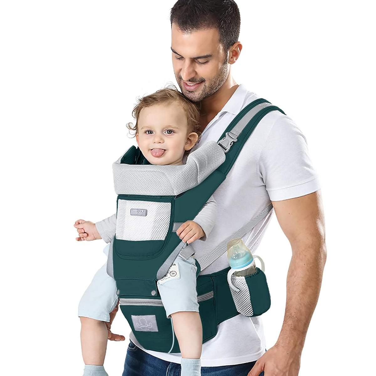 Baby Carrier Ergonomic Infant Carrier with Hip Seat Kangaroo Bag Soft Baby Carrier Newborn to Toddler 7-45lbs Front and Back Baby Holder Carrier for Men/Women Dad Mom