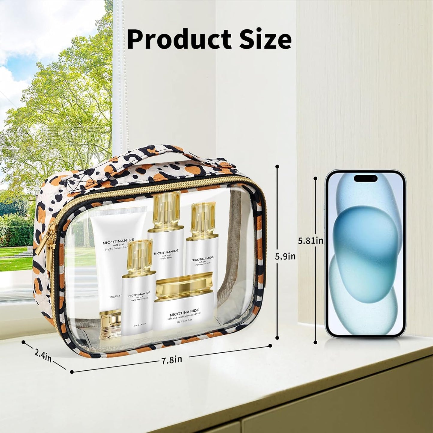 TSA Approved Travel Toiletry Bag,2 Pack Clear Makeup Bags with Handles,Quart Size Clear Cosmetic Bags for Traveling Women,Men,Carry on Airport Airline Compliant Bag,Leopard