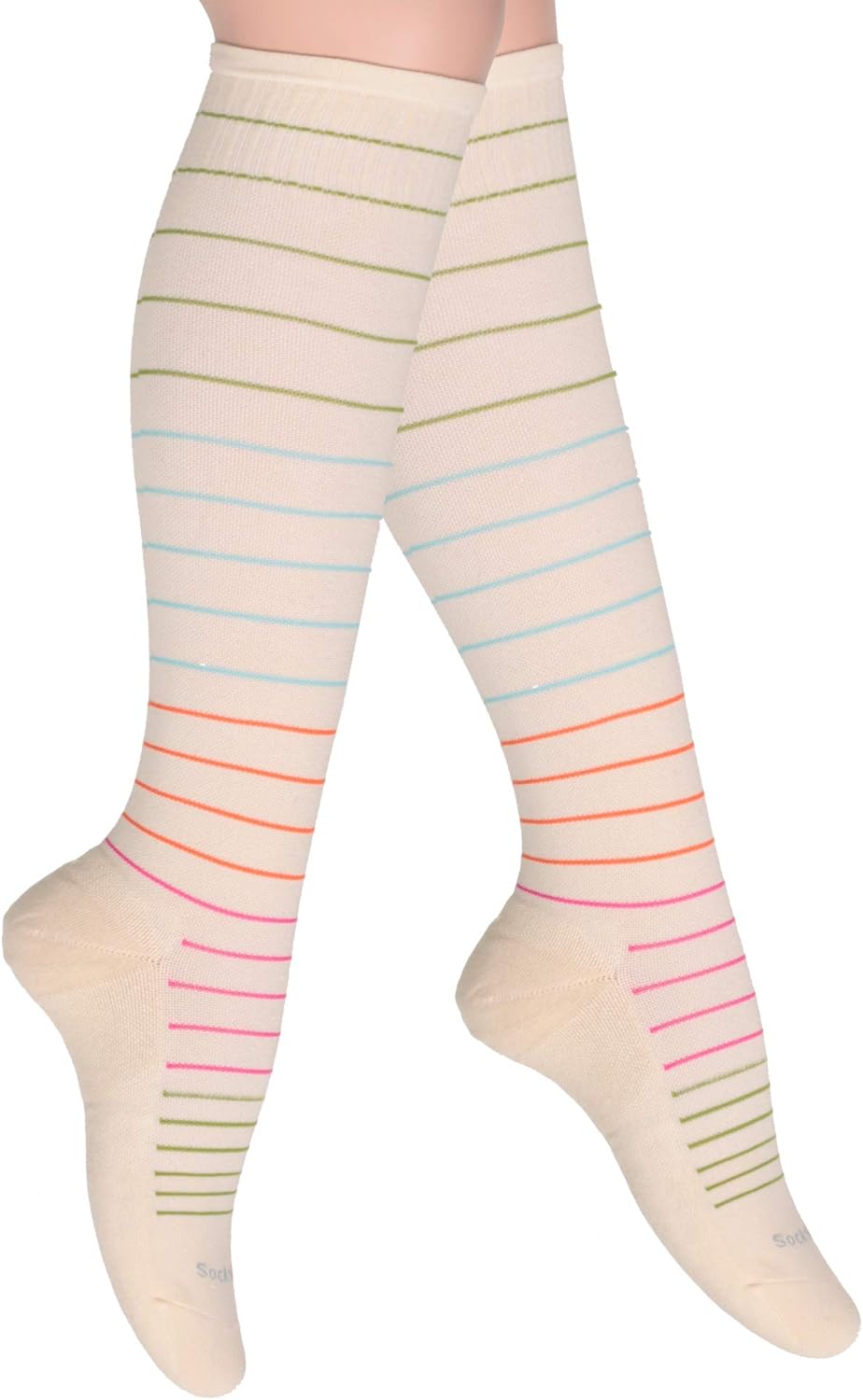 Cotton Compression Socks for Women & Men. 15-20 mmHg Support Knee-High Nude Stripes S/M