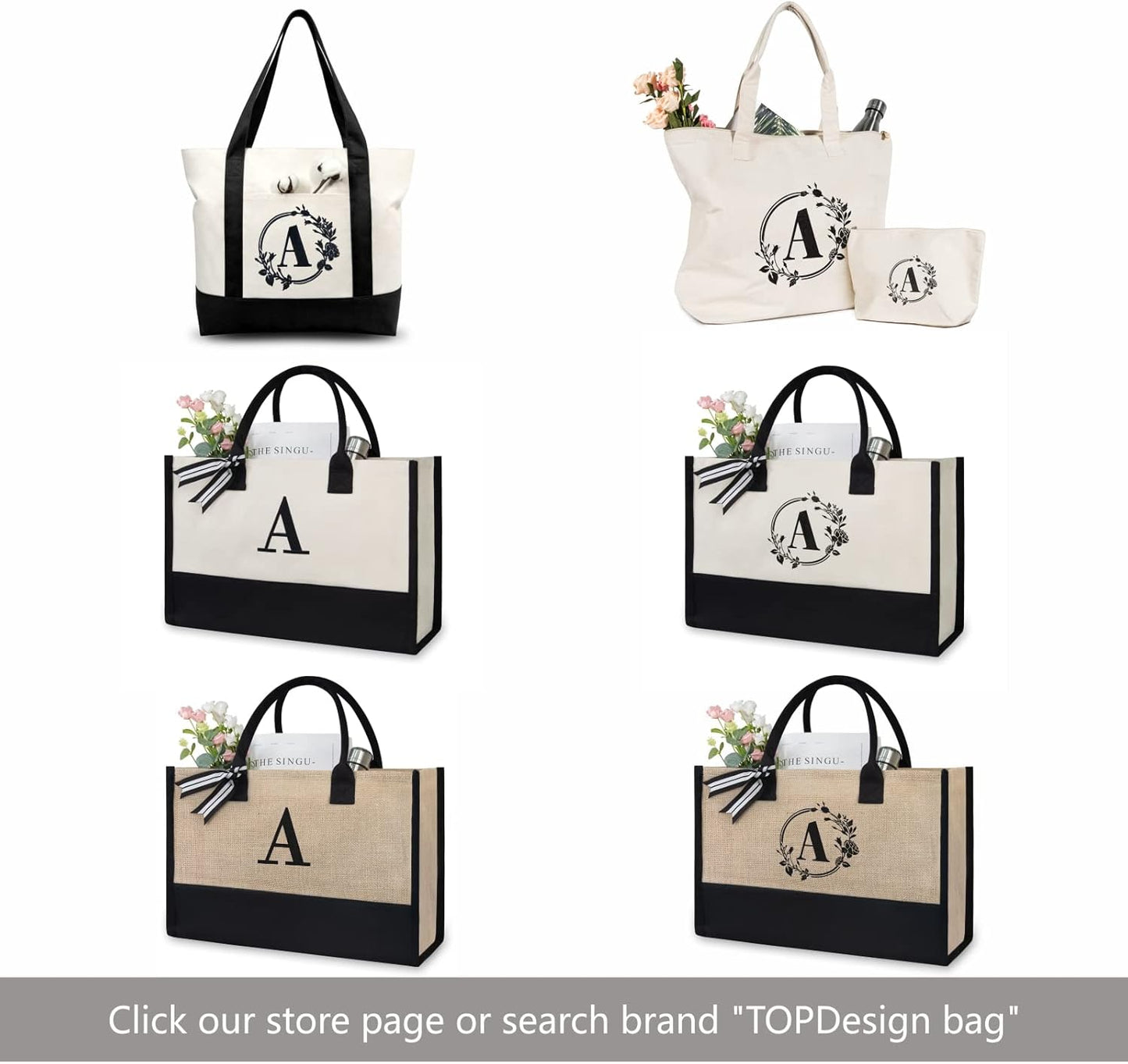 TOPDesign Initial Jute/Canvas Tote Bag, Personalized Present Bag, Suitable for Wedding, Birthday, Beach, Holiday, is a Great Gift for Women, Mom, Teachers, Friends, Bridesmaids (Letter B)
