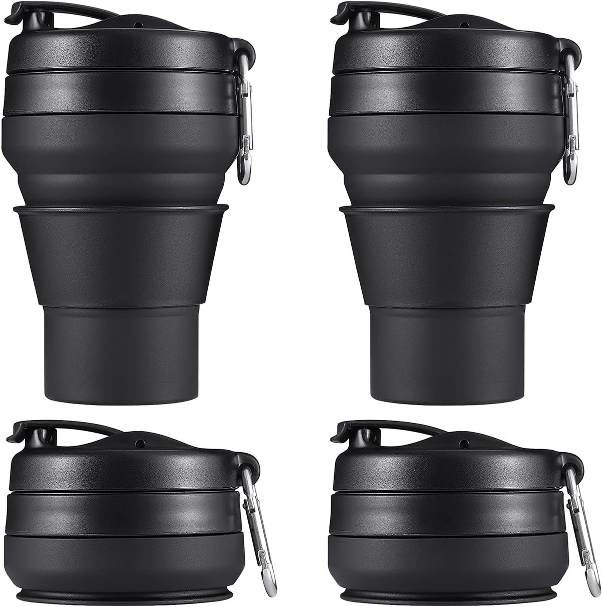2PACK Collapsible Coffee Cup, 16 OZ 480ml Silicone Folding Camping Mug, Leak Proof BPA Free Portable Sport Bottle with Lids for hiking, Microwave & Dishwasher Safe (Black)