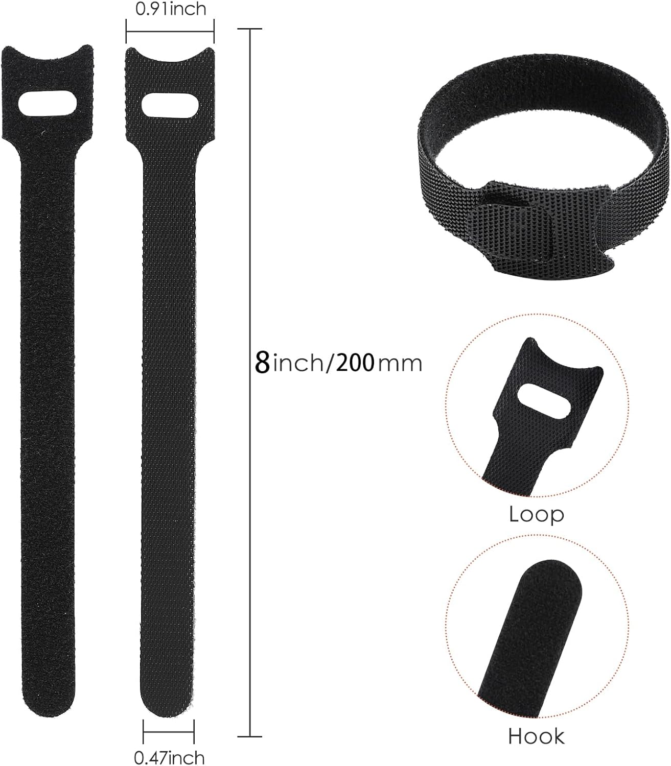 150PCS 8 Inch Cable Ties Reusable Multi-Purpose Wire Ties Cord Organizer Adjustable Cable Management 5 Colors