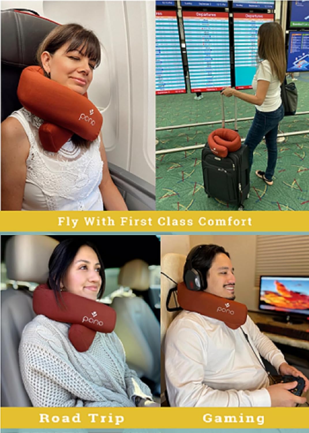 Pono Neck Cradle Travel Pillow (Patented): Memory Foam, Ergonomic 360° Adjustable Support, Prevents Head Nods. Infinity Shape Fits All Adults. Foldable Design for Easy Portability (Twilight Slate)