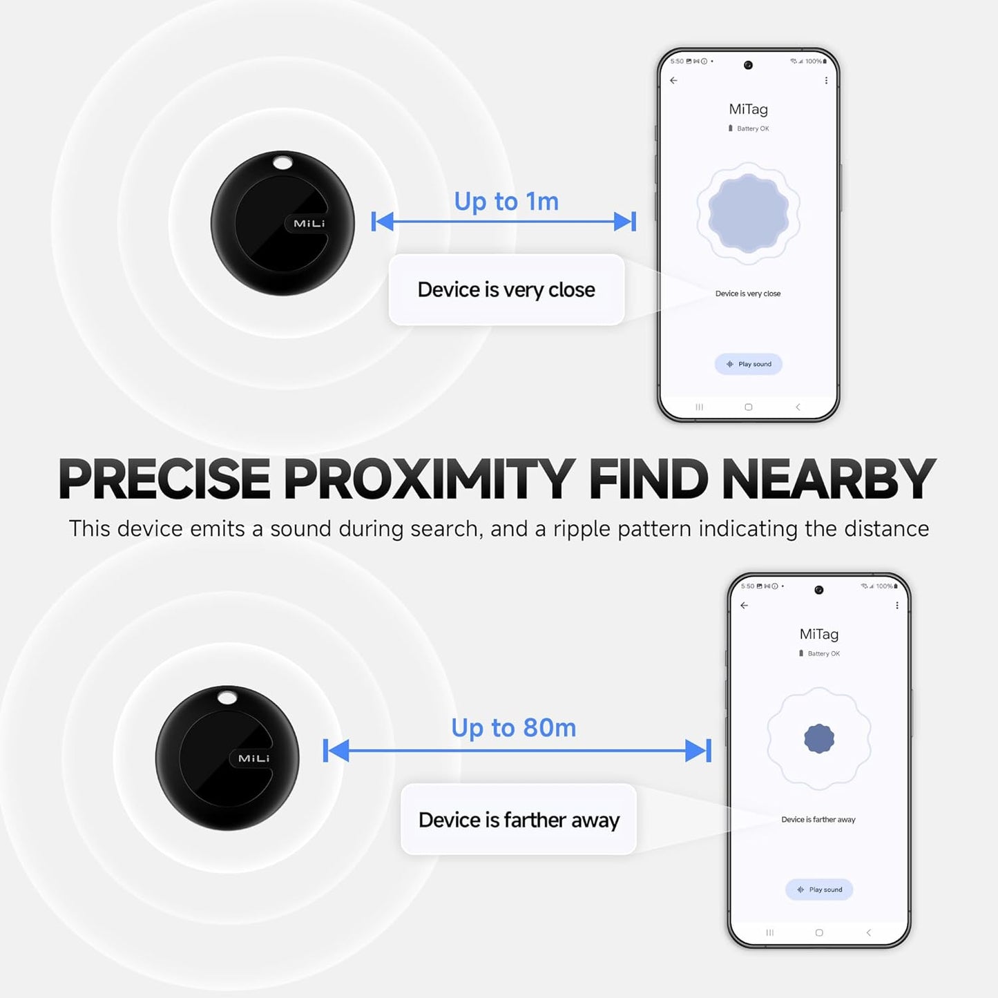MiLi MiTag Bluetooth Tracker for Android, Google Certified Key Finder/Luggage Tracker/Item Locator, Smart Tracking Tag for Google Find My Device (Find Hub) App, 1 Pack