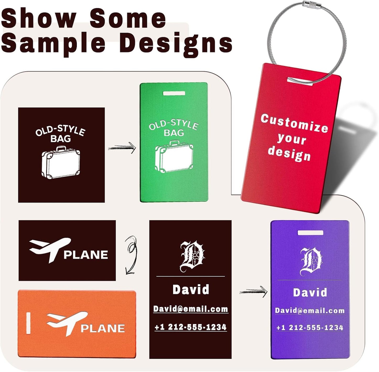 4PCS Personalized Luggage Tags for Travel Durable Aluminium Luggage Tags for Suitcases Custom Bag Tags for Backpacks Heavy Duty Personalized Name Tags for Birthday Gifts(Large,Yellow)
