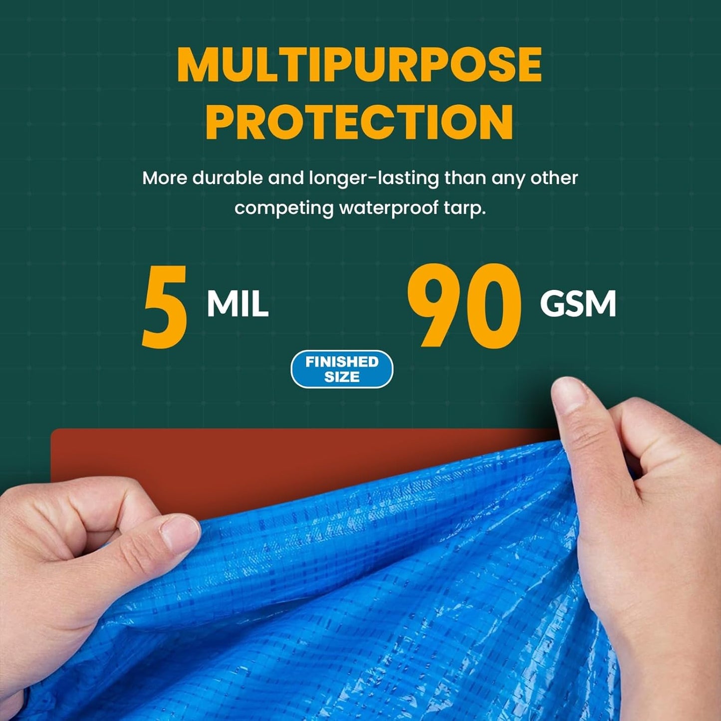 Large Waterproof Tarp - Heavy Duty 5 Mil Thick Poly Tarpaulin Ideal for Canopy Tents, Boats, RV or Pool Covers - Multipurpose Protective Tarps with Grommets for Indoor and Outdoor Use | 20' x 40'