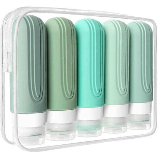Travel Bottles for Toiletries, 5 Pack TSA Approved Travel Size Containers, 3oz Leak Proof Refillable Travel Accessories for Shampoo Conditioner, BPA Free Travel Bottles with Toiletry Bag