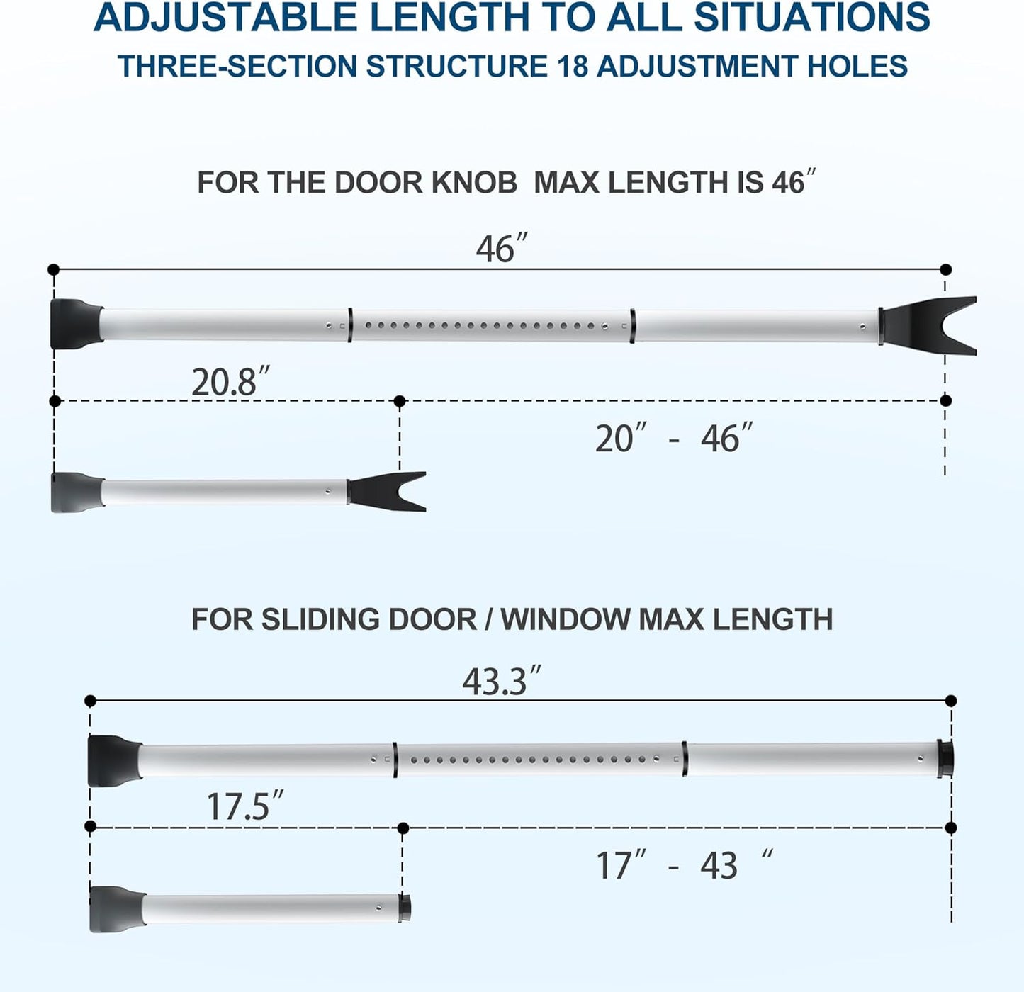 Rerishom Door Security Bar, Door Stoppers Security bar,Heavy Duty Door Lock Security Door Jammer Door Stopper for Apartment, Hotel Room,Screen Door Hardware, 1 Pack