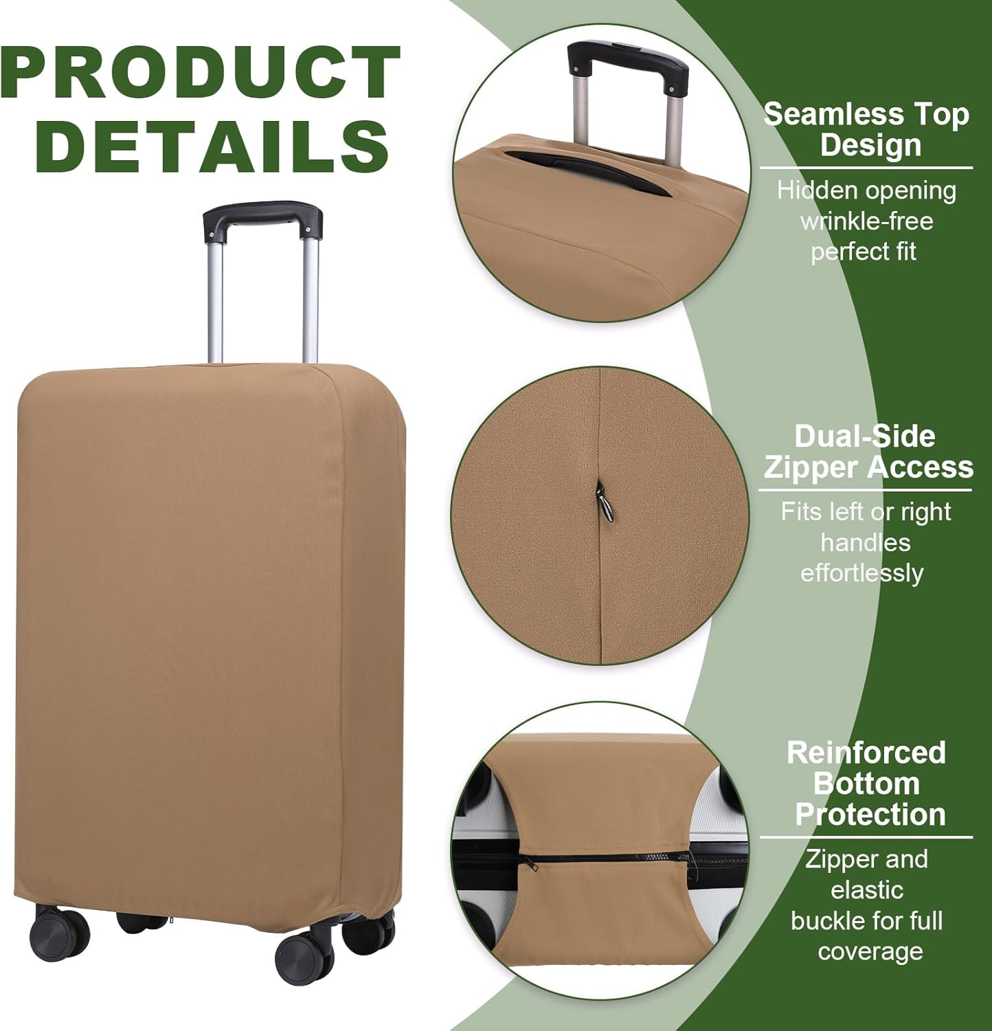 PATIKIL Luggage Cover, Suitcases Covers Elastic Carry on Cover Protector Washable Scratch-Resistant Fits 22-23 Inch Luggage for Travel Business Trips, Khaki