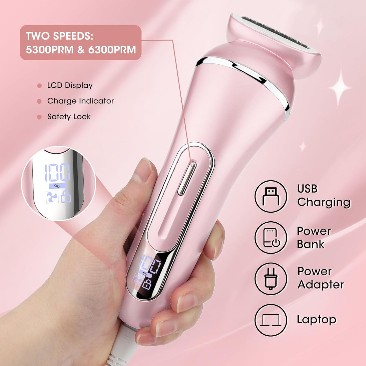 Electric Shavers for Women, 7 in 1 Hair Removal Kit with Epilator Bikini Trimmer Face Razor Body Brush Face Massager Foot Callus Remover, IPX7 Waterproof Lady Razors Set for Legs Armpit Bikini Pubic
