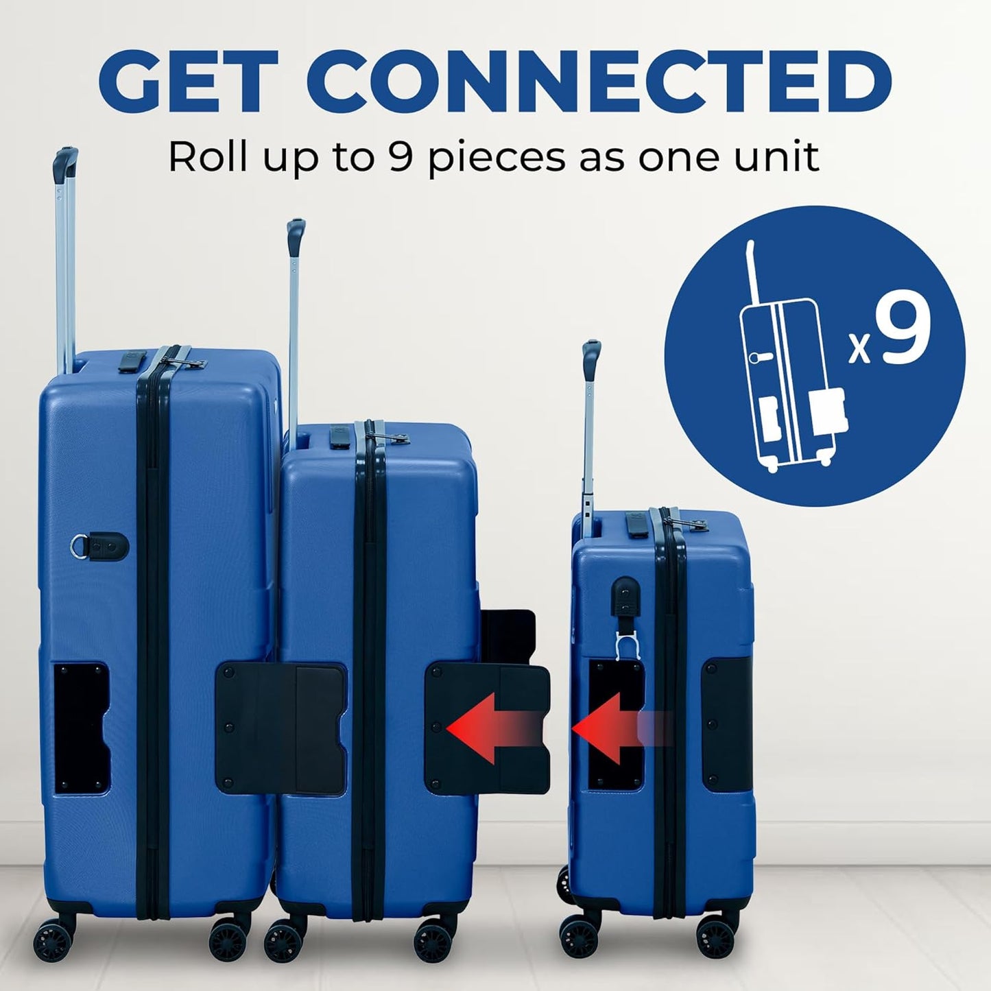 Tach V3.1 Connectable Carry On, Medium and Large Hardside Suitcases with Adjustable Handle and 360 Degree Spinner Wheels, a Set of 3, Midnight Blue