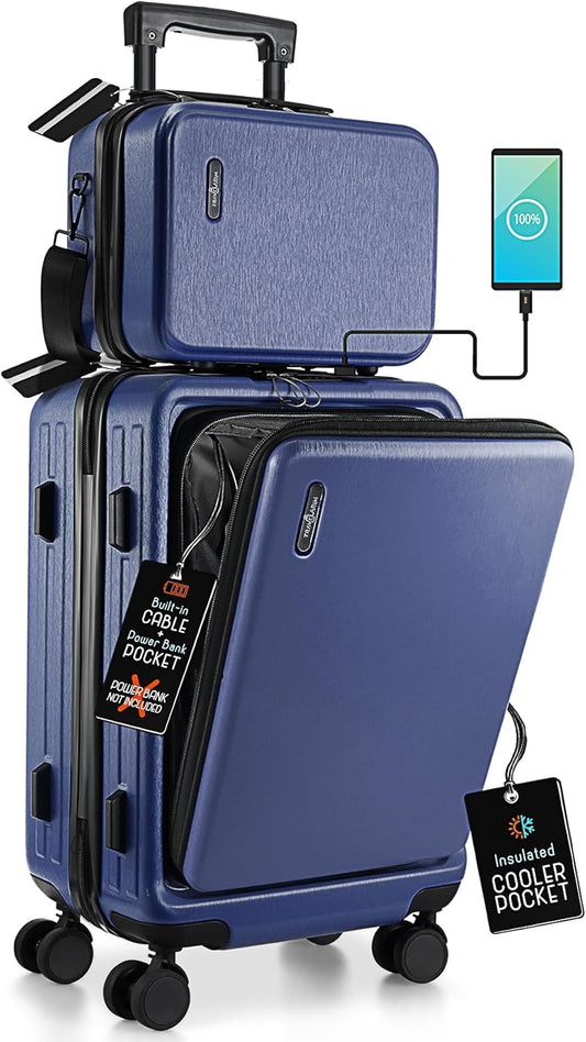 22 Inch Carry On Luggage 22x14x9 Airline Approved, Carry On Suitcase with Wheels, Hard-shell Carry-on Luggage, Durable Luggage Carry-On, Navy Small Suitcase with Cosmetic Case