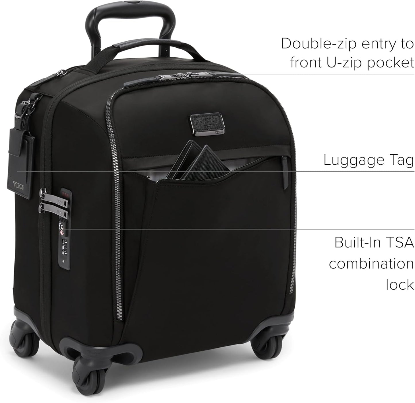 TUMI - Voyageur Leger 4 Wheeled Luggage - Women's Lightweight and Spacious, Sleek Silhouette, Durable Premium Suitcase - 16" Compact Carry-On, Black with Gunmetal Hardware