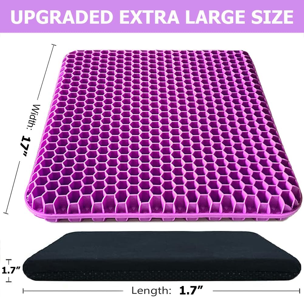 Gel Seat Cushion, Office Seat Cushion Chair Pads for Office Home Car Wheelchair Long Trips - Extra Large Gel Cushion for Pressure Sores, Tailbone, Back, Sciatica Pain Relief (Extra Large, Violet)