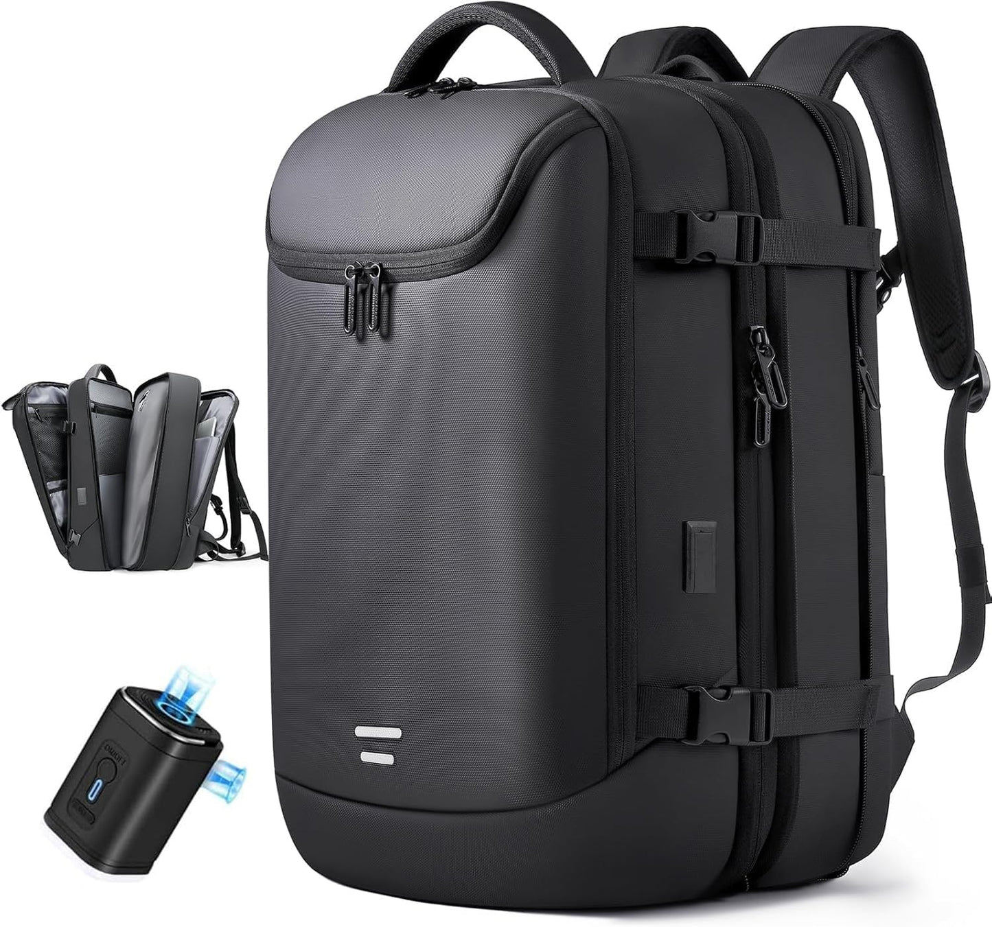 Vacuum Seal Travel Backpack 45L Expandable Air Compression System Water Resistant 17 Inches Laptop Backpack for Women & Men with USB Charging Port- Vacuum Pump Included