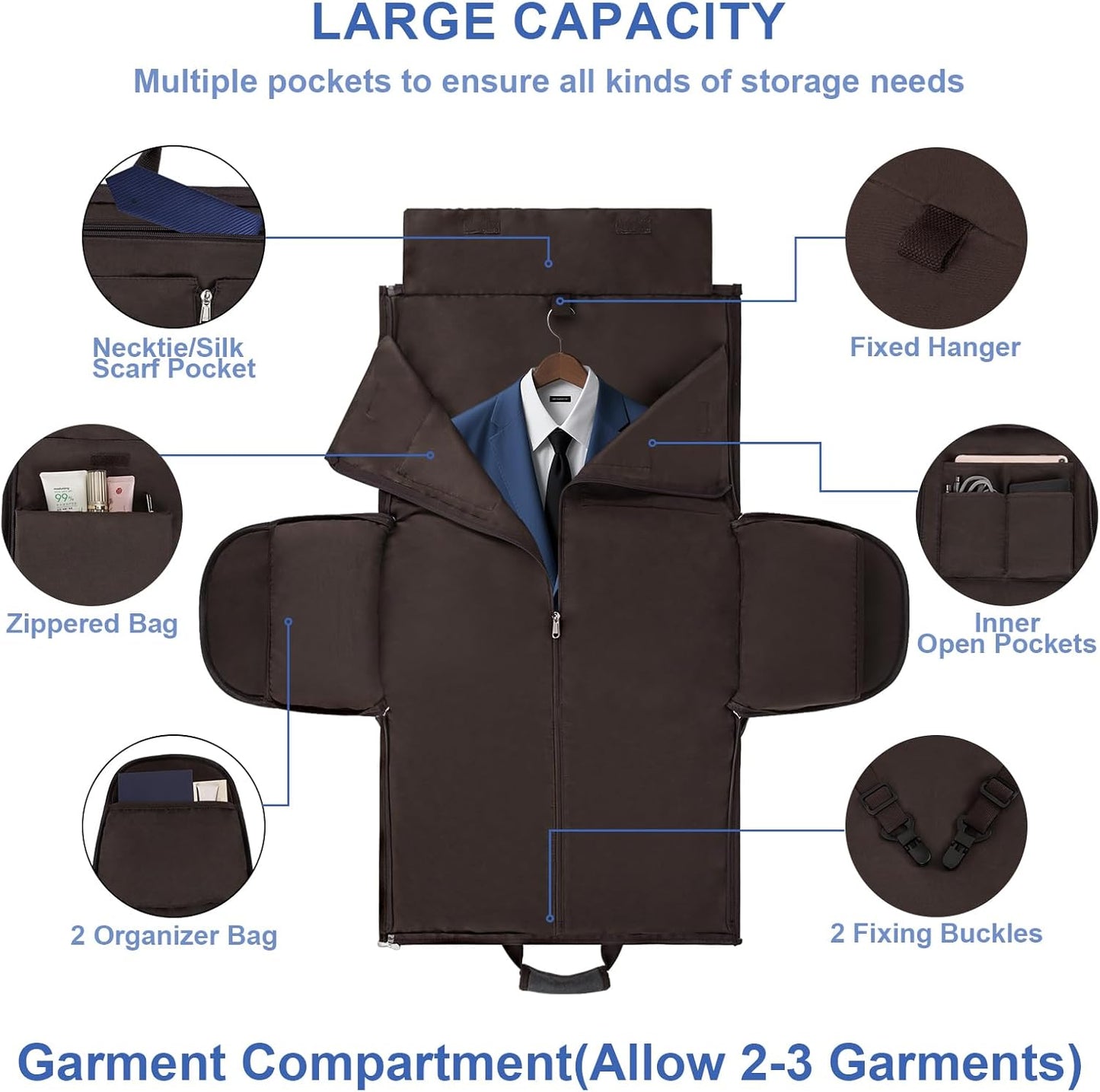Garment Duffle Bag for Travel - Convertible Carry on Garments Duffel Bags Travel Bag for Women Men Large Weekender Bag with Shoes Compartment 3 in 1 Hanging Clothes Suit Dress Bag 3pcs Set