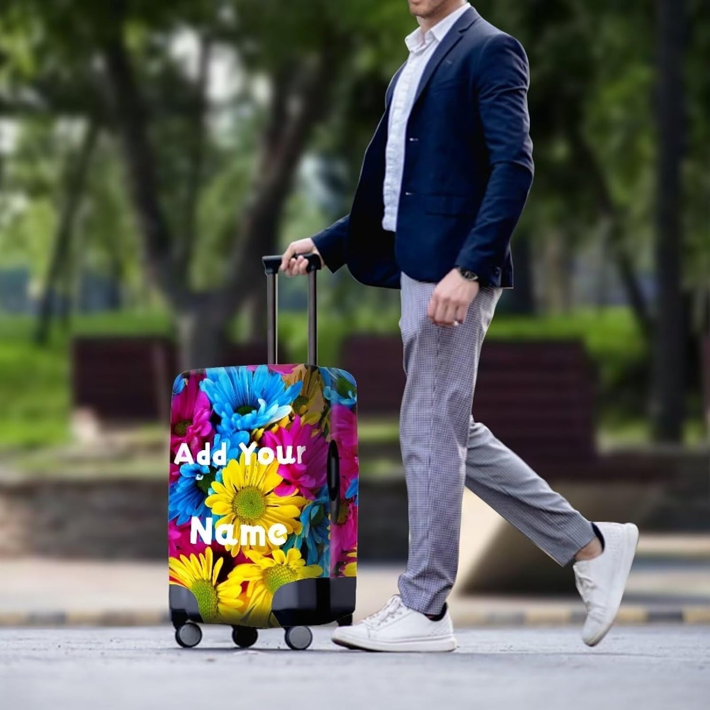 Customized Luggage Cover for Suitcase Personalized Name Suitcase Cover Fit 26-29 Inch Flower Luggage Covers Zip Closure Suitcase Cover Protector for Travel Business Anti-Scratch Baggage Cover
