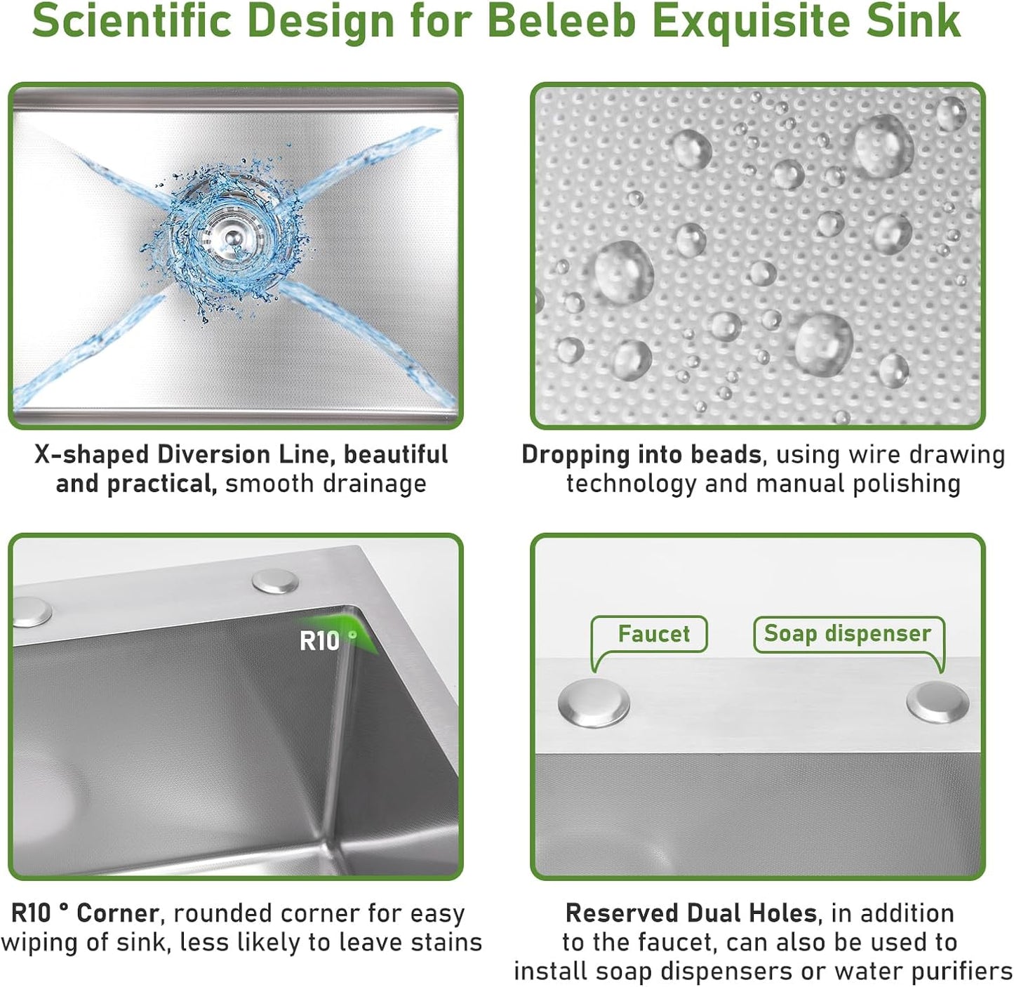 Drop In Kitchen Sink 25x22", 9" Basin Depth, 18 Gauge Stainless Steel Sink, 3D Embossed Surface Finish Top Mount with Accessories