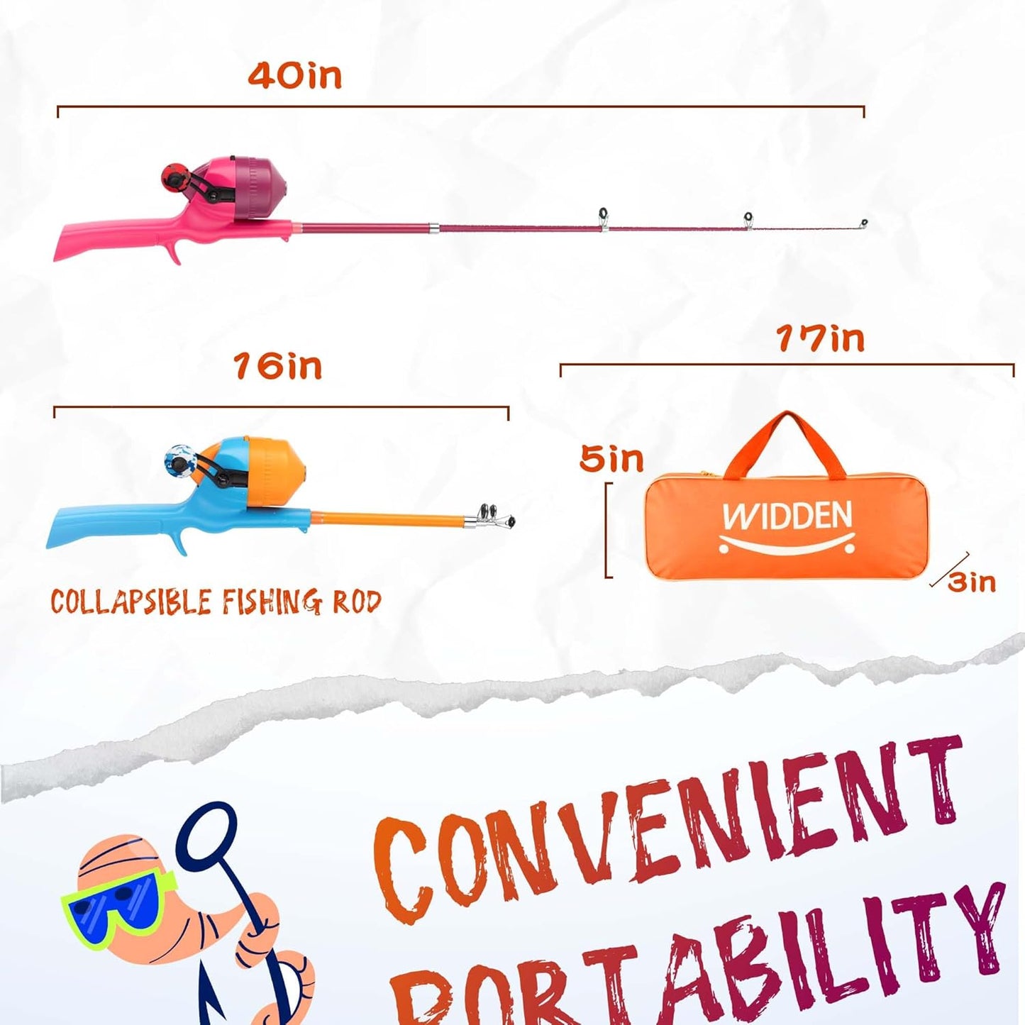 Kids Fishing Pole, Telescopic Fishing Rod, Toddler Collapsible Fishing Rod and Reel Combo with Tackle Box, Fishing Line, Bobber, and Soft Lures for Boy, Girl, Youth, Beginner, Over 4 Years Old