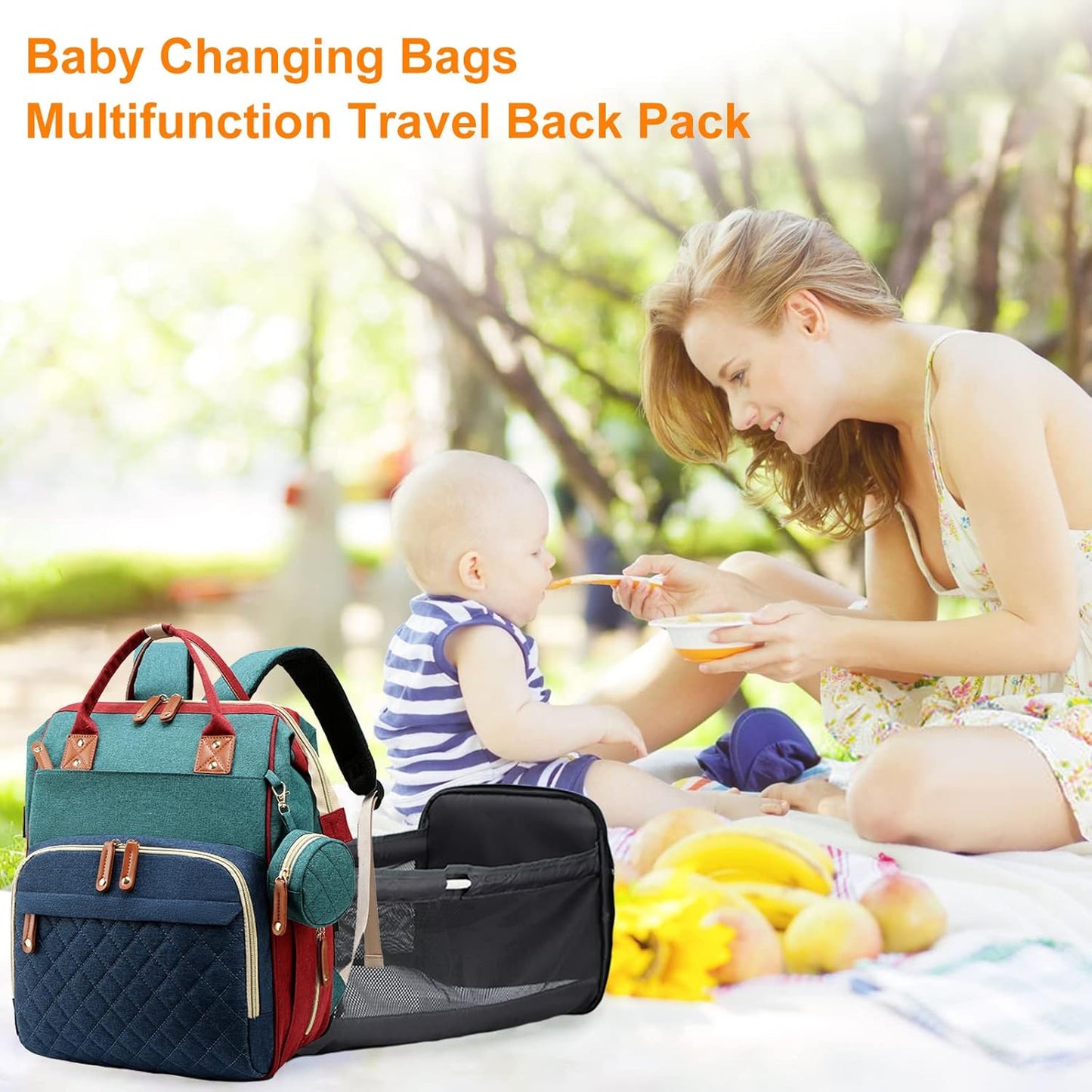 Diaper Bag, Backpack with Changing Station, Waterproof Baby Bag for Boys & Girls, USB Charging Port for Parents, Travel Backpack Baby Essentials & Lovely Baby Shower Gifts, RGB