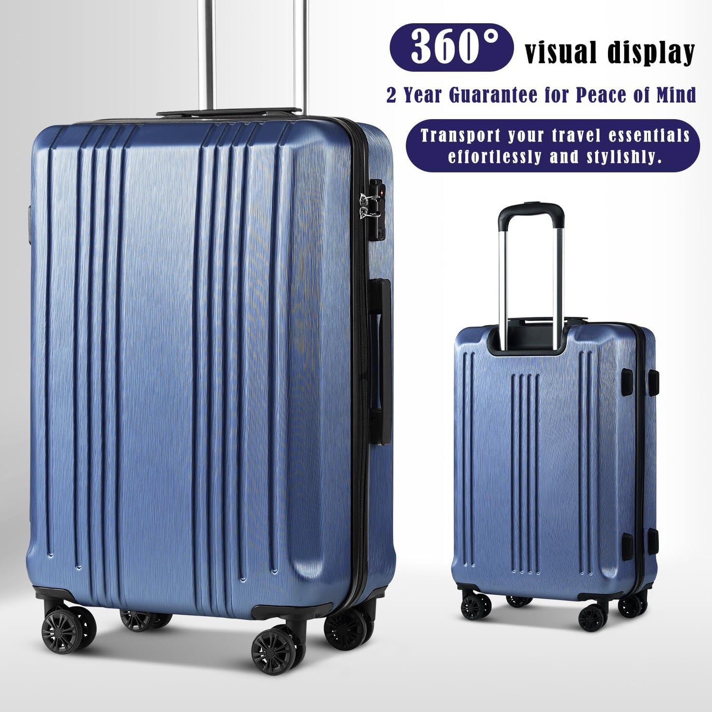 Coolife Luggage Suitcase PC+ABS with TSA Lock Spinner Carry on Hardshell Lightweight 20in 24in 28in(ice blue, M(24IN))