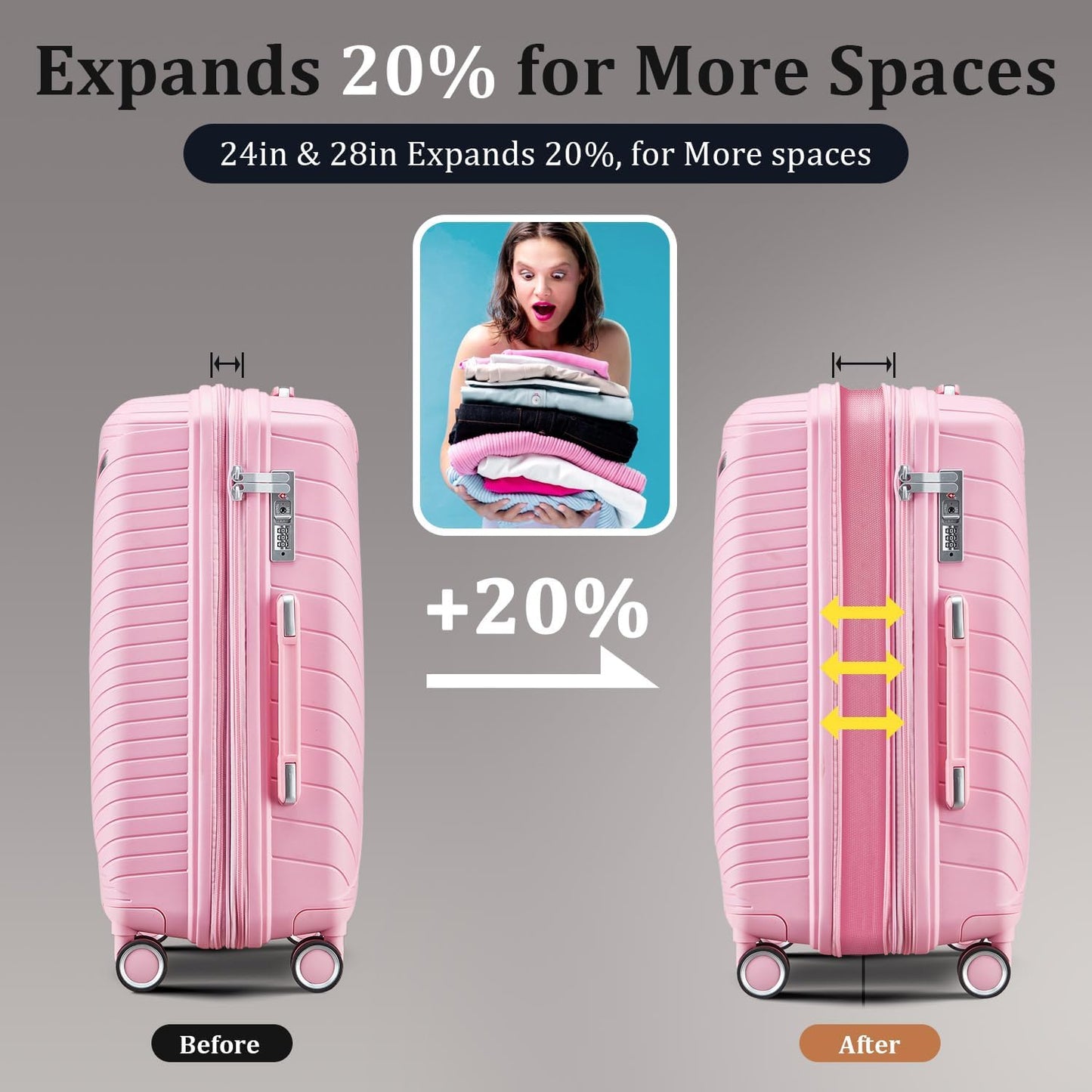 4-Piece Hardshell Luggage Set with TSA Locks, Expandable Suitcases and Silent Spinner Wheels - Vibrant Colors for Easy Identification (14/20/24/28 Inch) - Family Travel Suitcase Sets