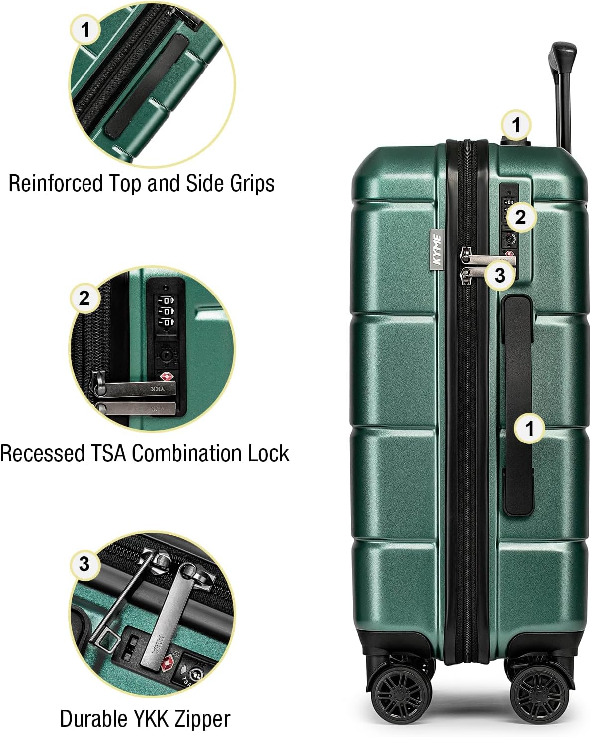 KYME 26 Inch Luggage TSA Approved Hardshell 26" Suitcases with Spinner Wheels Durable Medium Travel Checked Luggage with Cup Holder for Women Men Green
