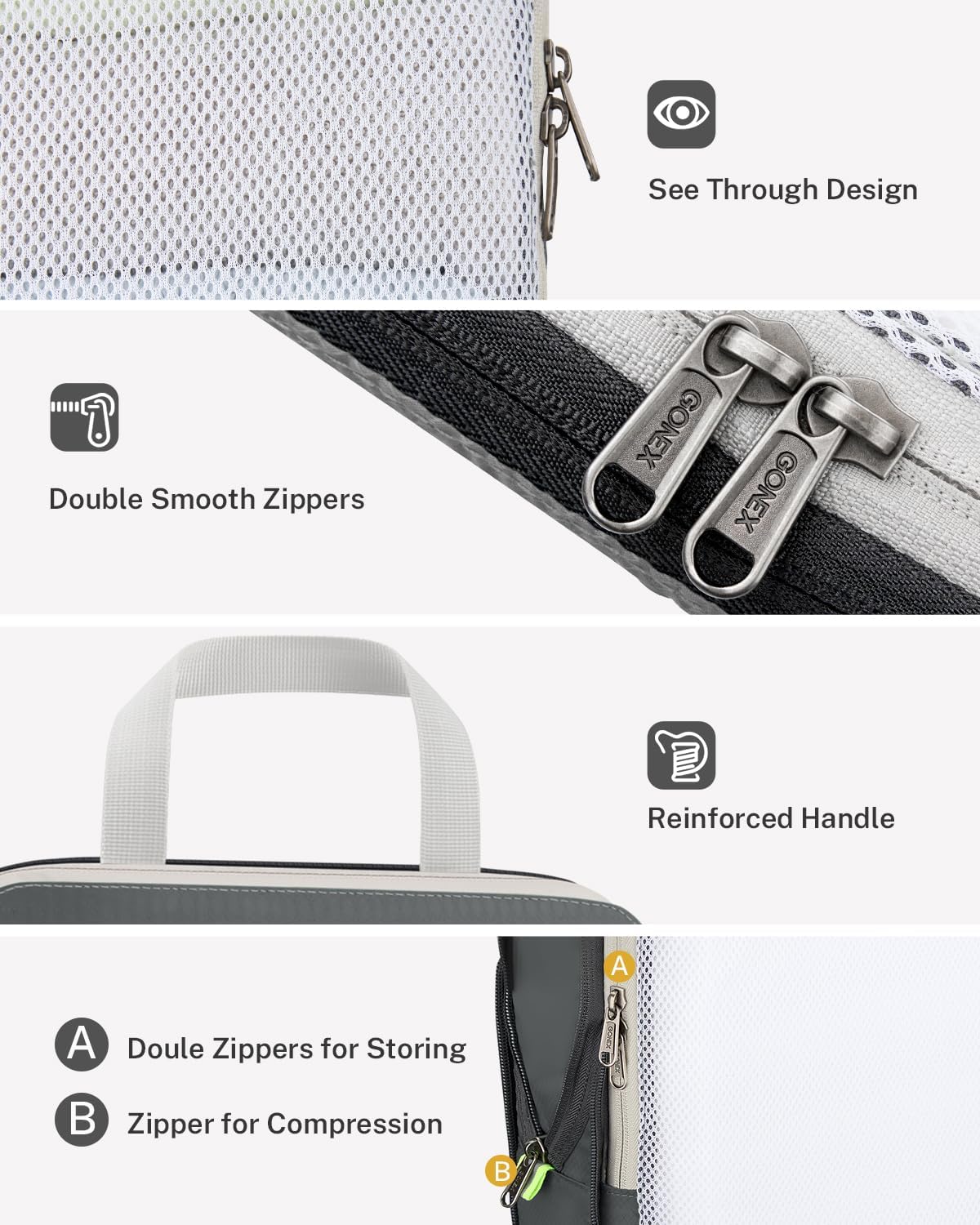 Compression Packing Cubes, Gonex Extensible Storage Mesh Bags Organizers