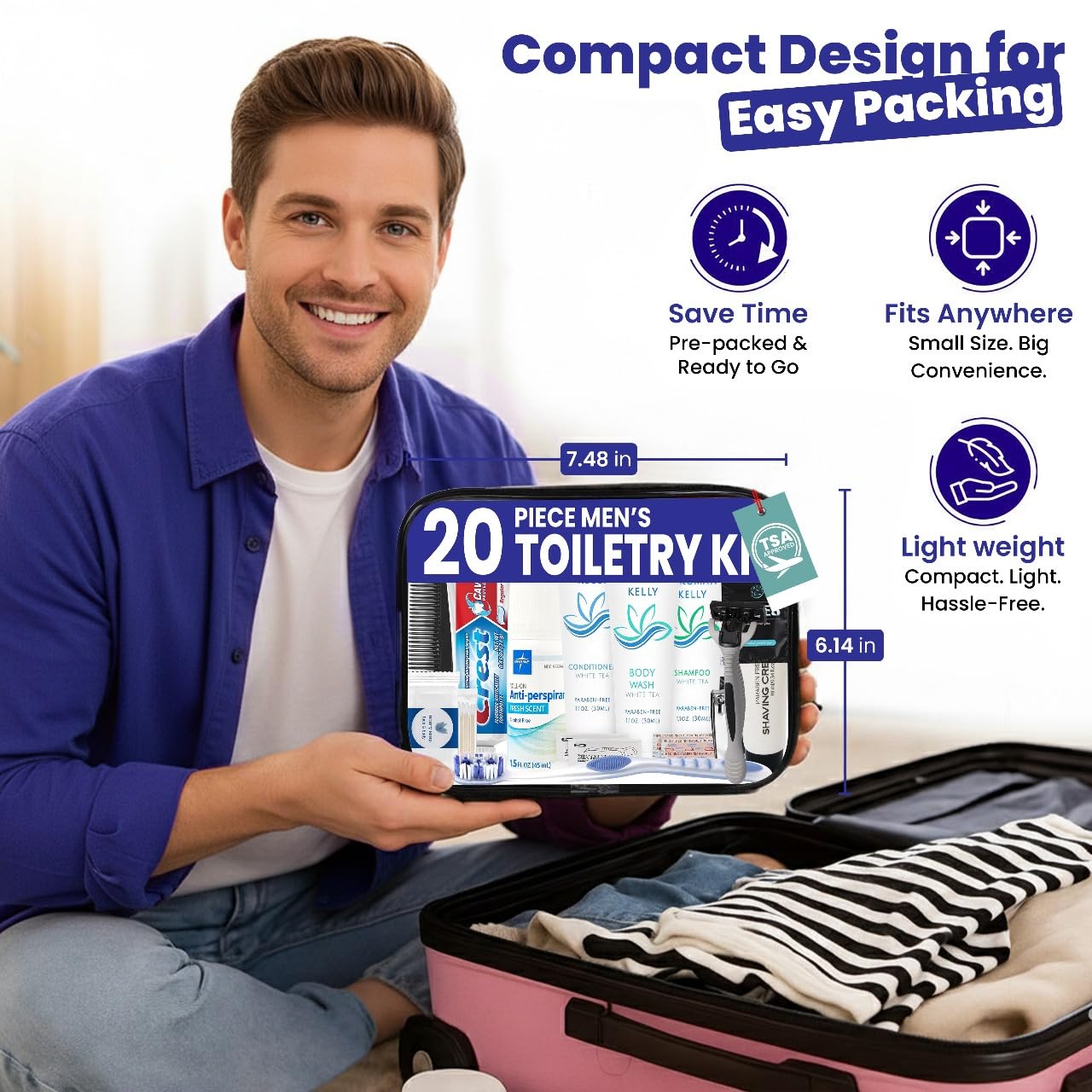 Trektote Bulk Hygiene Kit For Men And Women – (100 Pack) 20 Piece Set Of Travel Size Toiletries, TSA Compliant, Bulk Travel Essentials, Includes Shampoo And Conditioner, Body Wash, Toiletry Bag & More