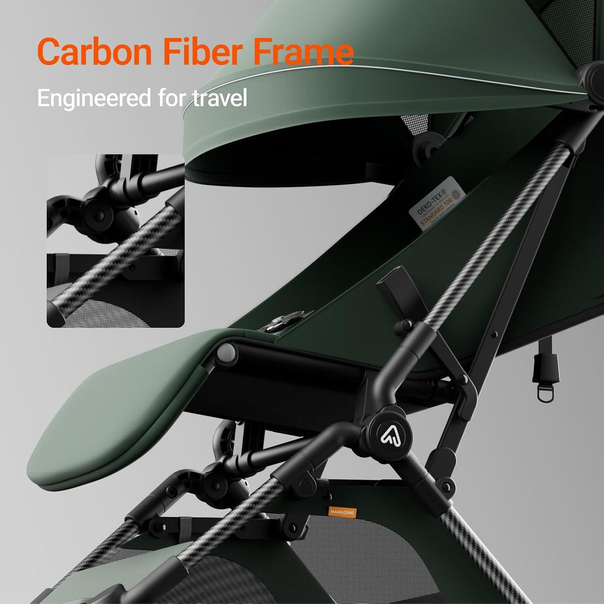 Lightweight Baby Travel Stroller with Carbon Fiber Frame, Compact & Airplane-Friendly, One-Handed Folding Design, 11.6 lbs, Perfect for Toddlers, Organizer & Cushion Included, Green
