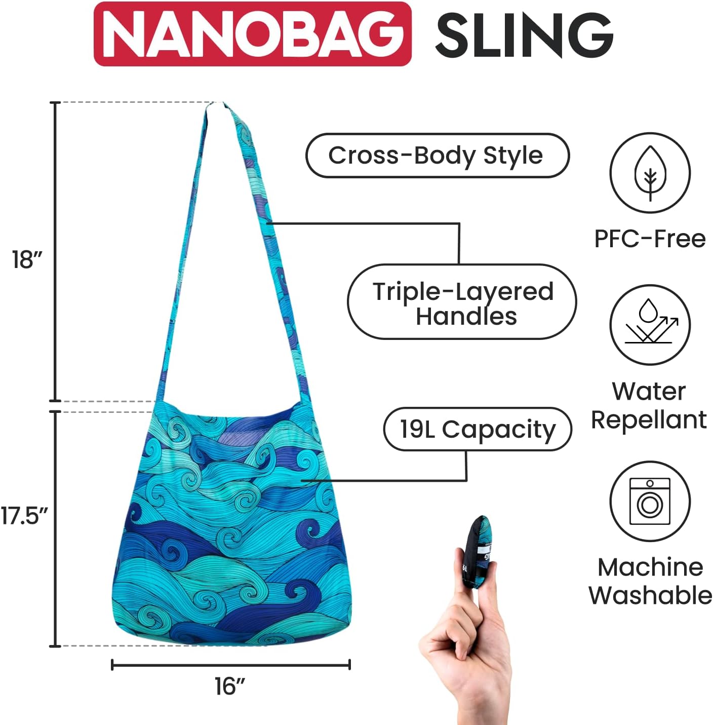 Nanobag Ultra-Lightweight Foldable Sling for Women & Men, Reusable Grocery & Travel Bag, Packable Collapsible Compact Market Crossbody (Sling Forest)