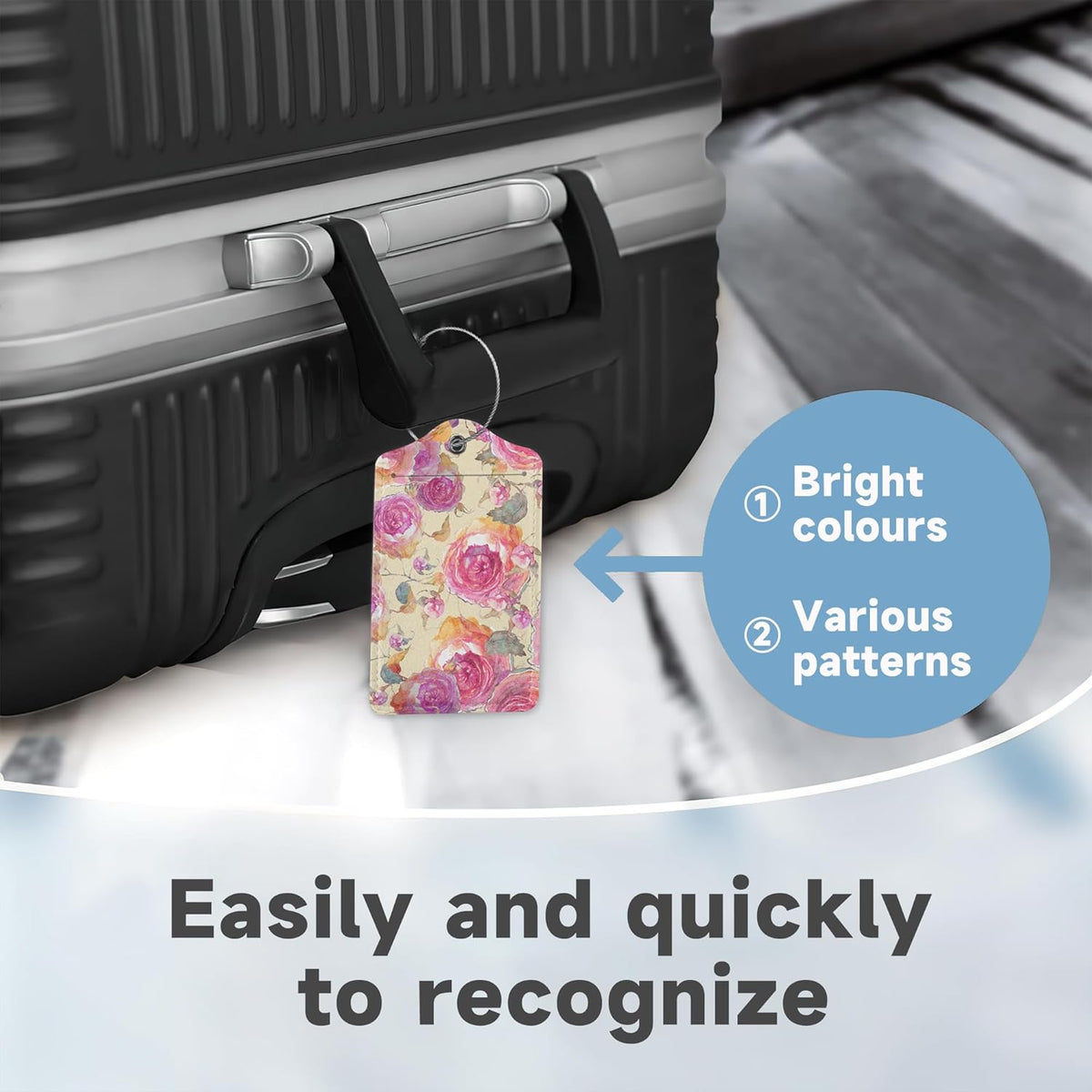 2 Pack Luggage Tag for Suitcase,Retro Flower Rose Leather Suitcase Tags Identifiers with Privacy Name Address Labels and Durable Steel Loop for Women Men Travel
