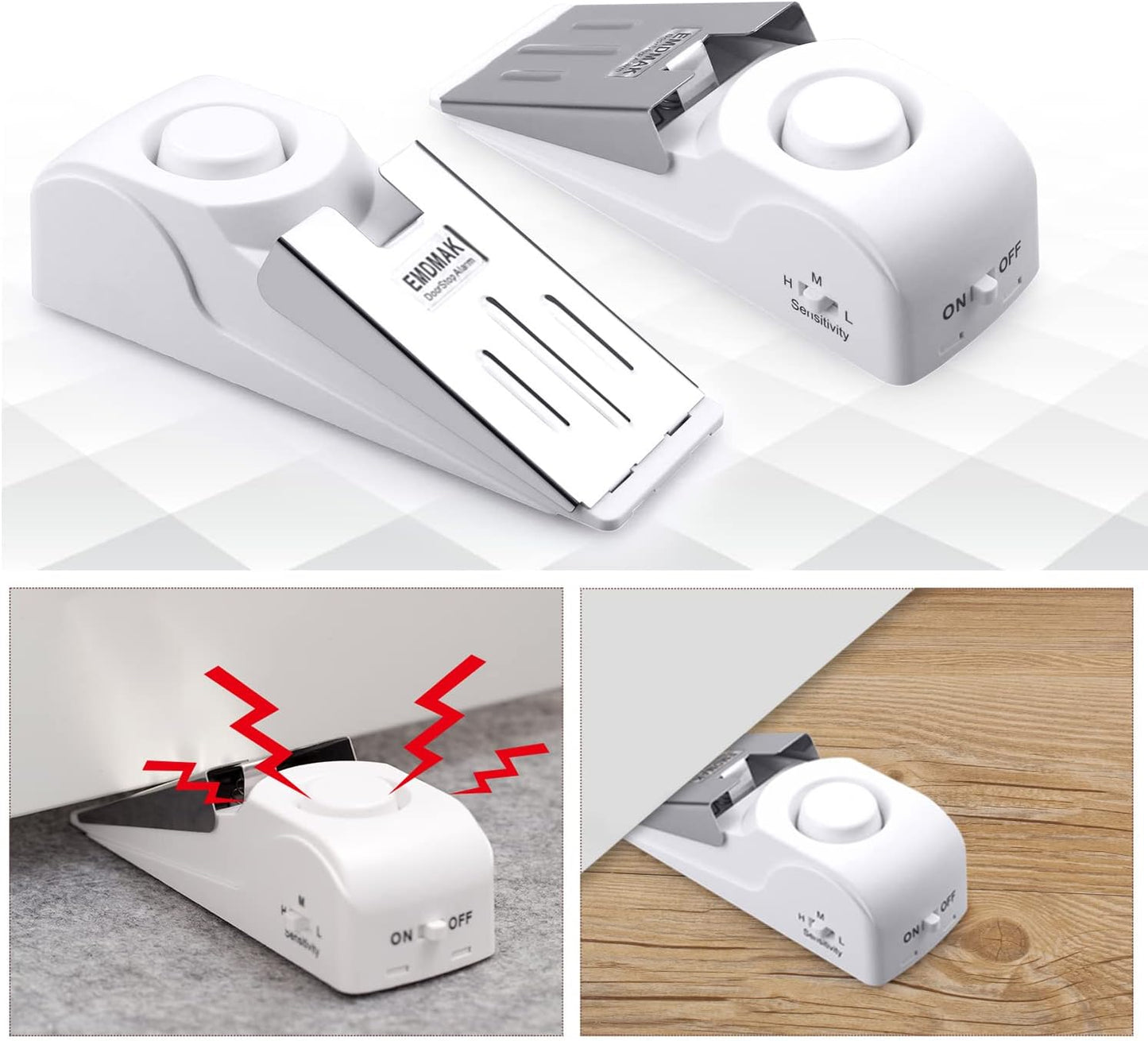 EMDMAK Door Stop Alarm with 120DB Siren Door Stop for Home & Travel (White) (Pack of 3)