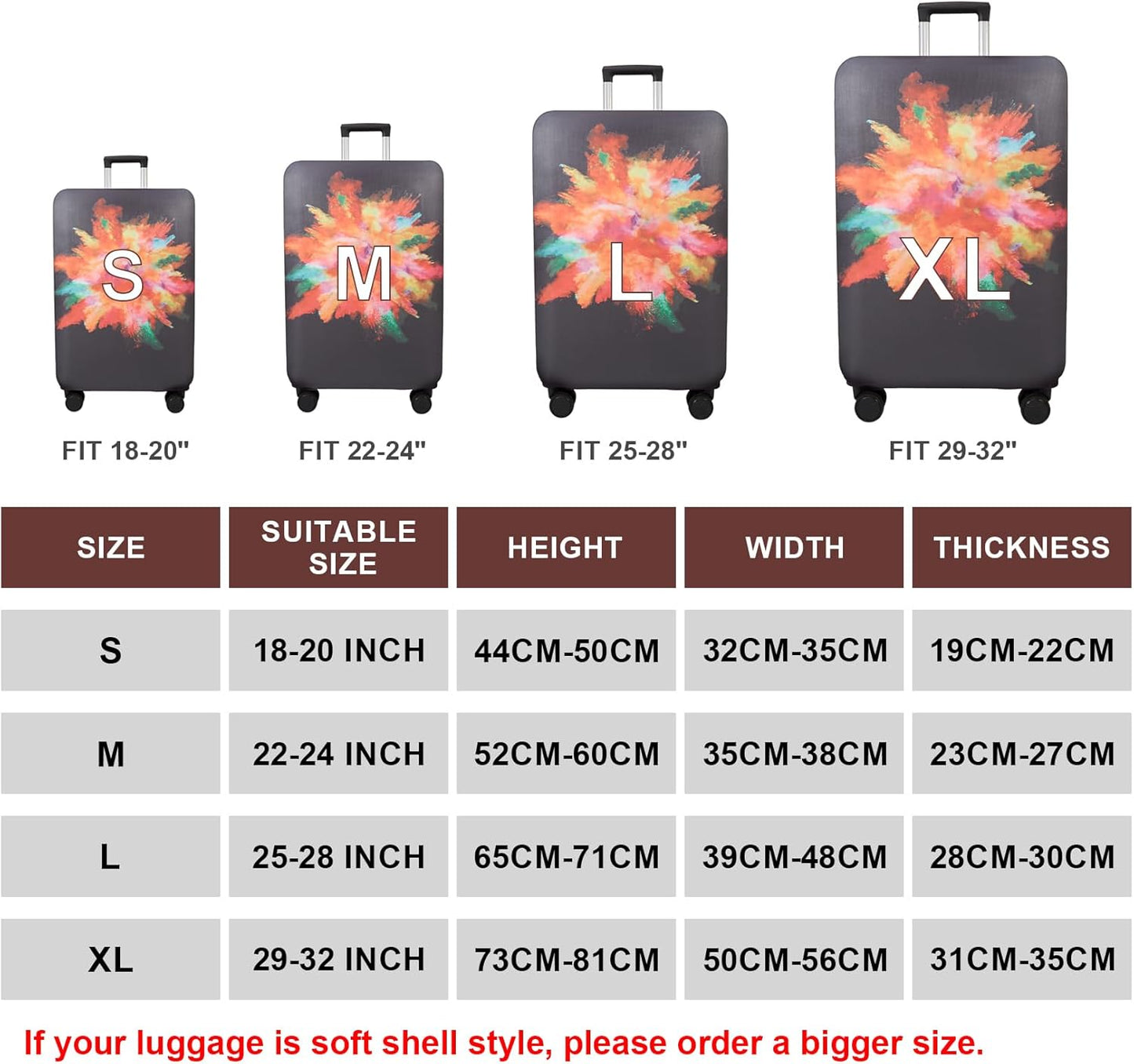 WUJIAONIAO Travel Luggage Cover Baggage Suitcase Cover Protector Skins 18-32 Inch (Graffiti, S (for 18-20 inch luggage))