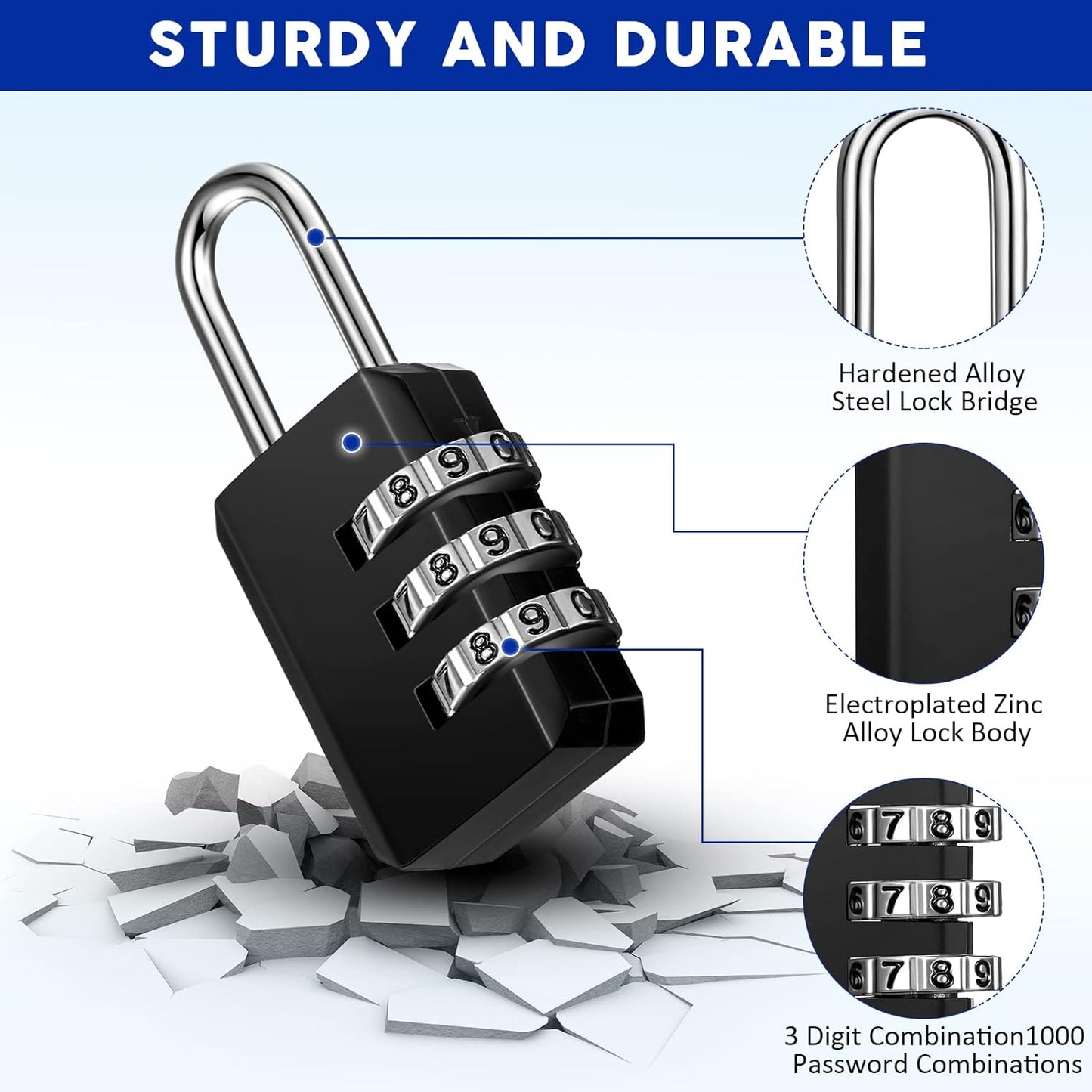Chumia 50 Pack 3 Digit Combination Lock Small Combo Locks Waterproof Luggage Number Padlock for Backpack Suitcases Traveling Toolbox School Gym Employee Locker