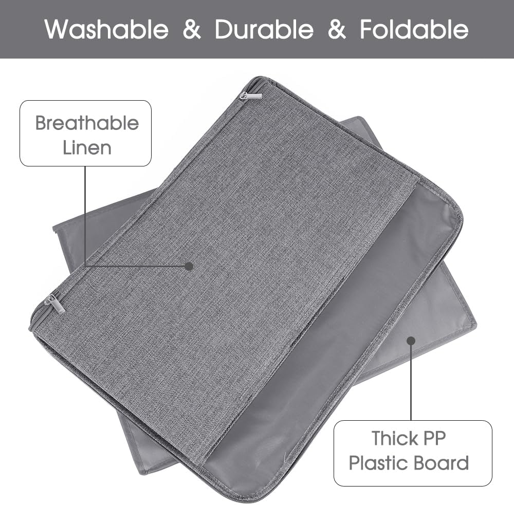 ANMINY 3PCS Storage Bins with Zipper Lids 13 Qt Lidded Fabric Storage Boxes Baskets Cubes with Handles Collapsible Washable Cotton Linen Closet Shelf Clothes Organizer Containers - Gray, Small