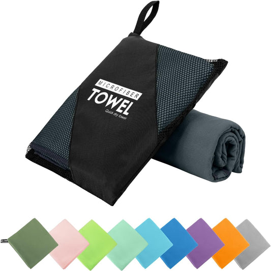 Microfiber Travel Towel, Soft Lightweight Quick Dry Towel, Super Absorbent Compact Travel & Sports & Beach Towels for Camping, Backpack, Gym, Swimming, Yoga, Hiking (M:20"×40" -Dark Gray)